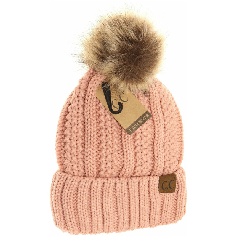 cc fur lined pom beanie