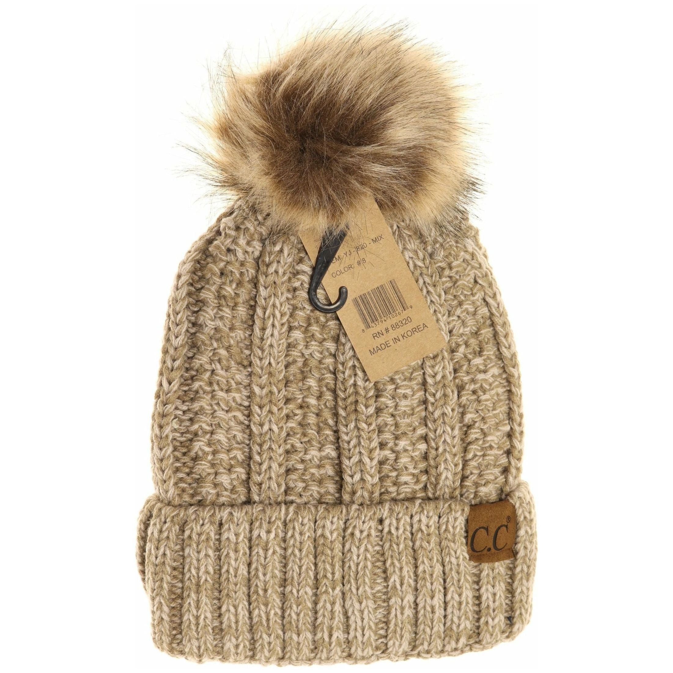 Fuzzy Lined Multi Tone Fur Pom CC Beanie YJ820MIX – ccbeanie.com