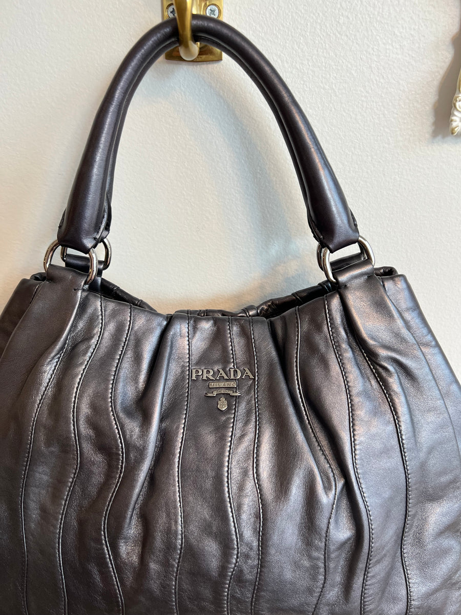 Authentic PRADA Steel Blue Metallic Leather Waves Bag – Valamode