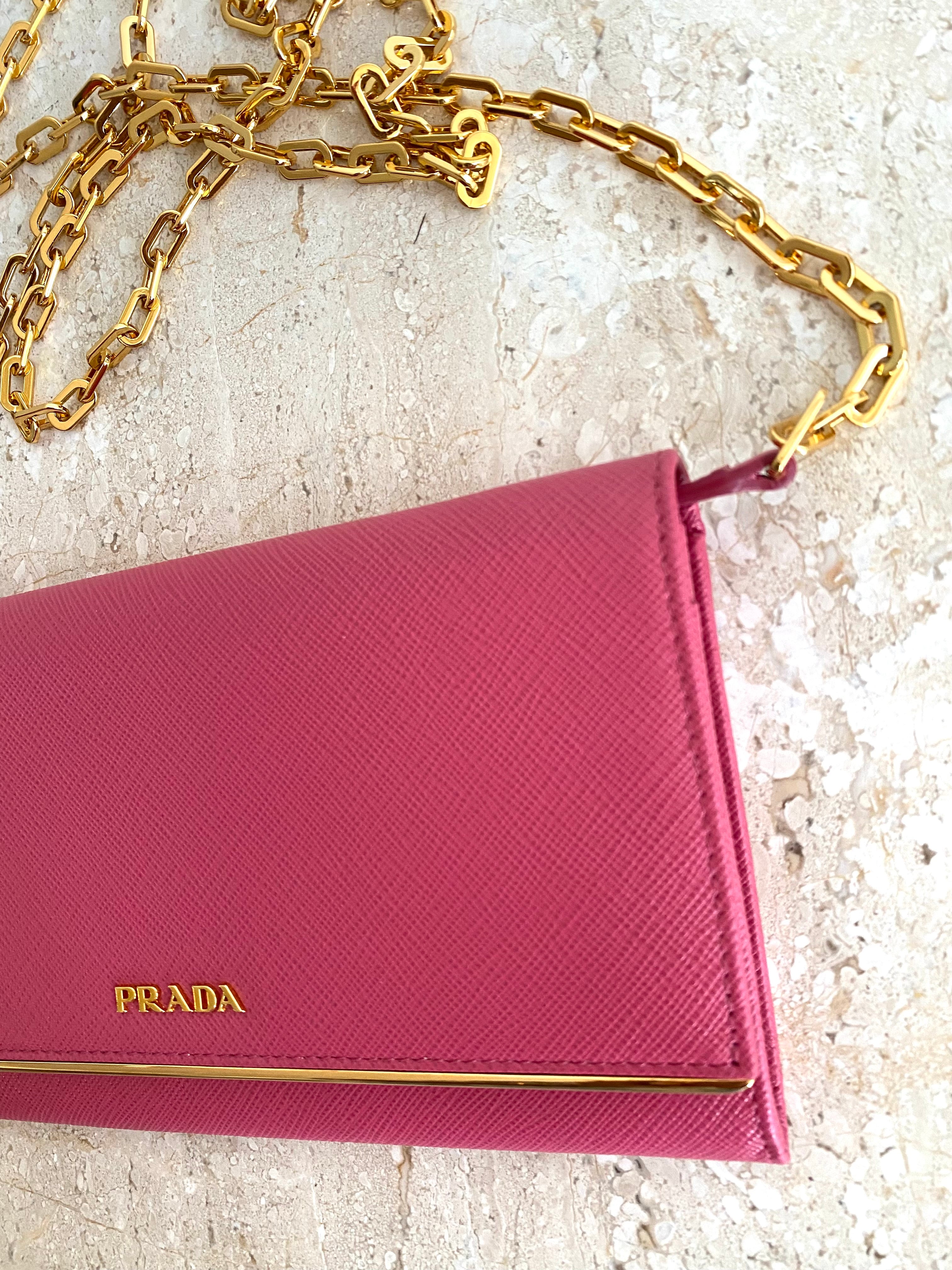 Authentic PRADA Pink Saffiano Wallet on Chain – Valamode