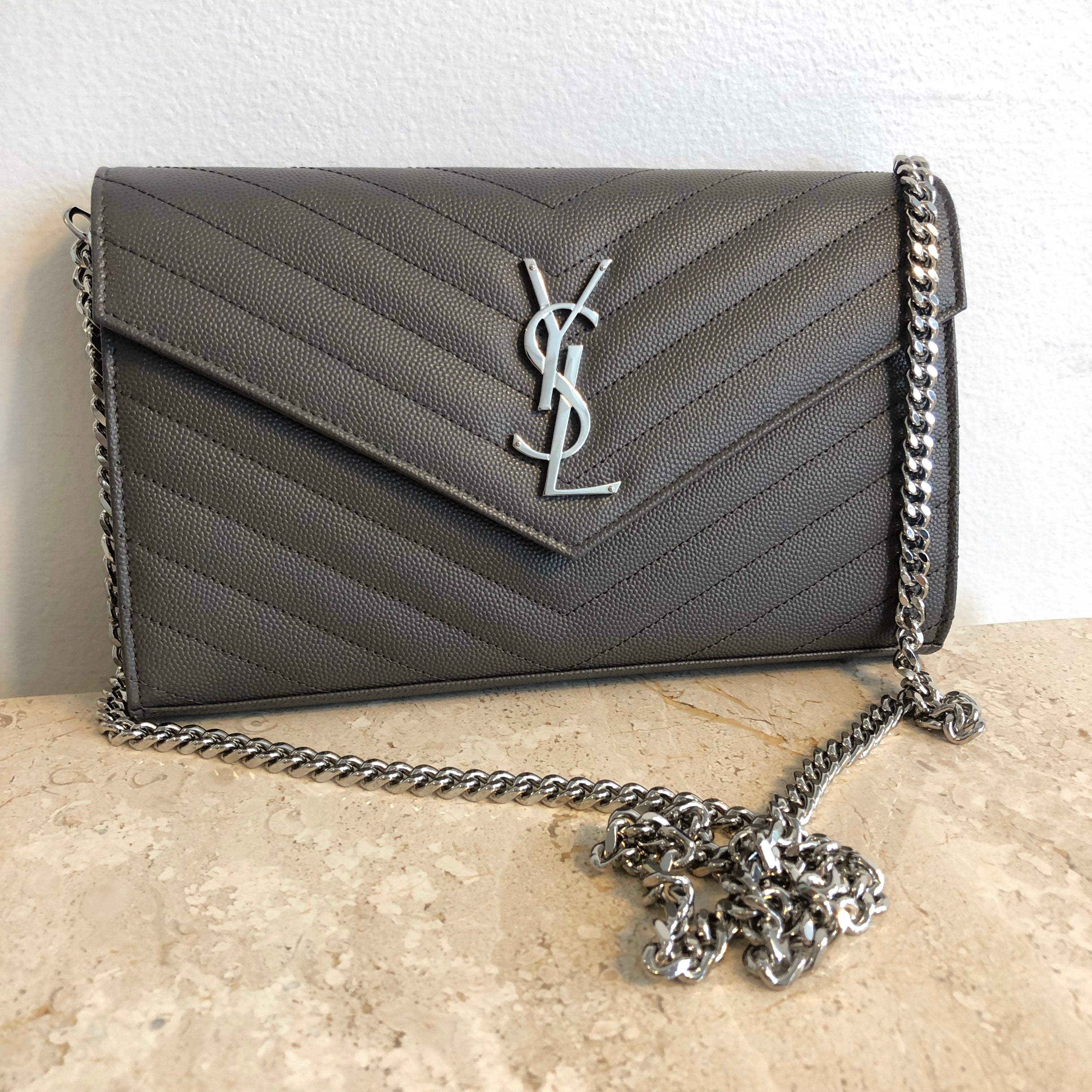 ysl wallet on chain grey