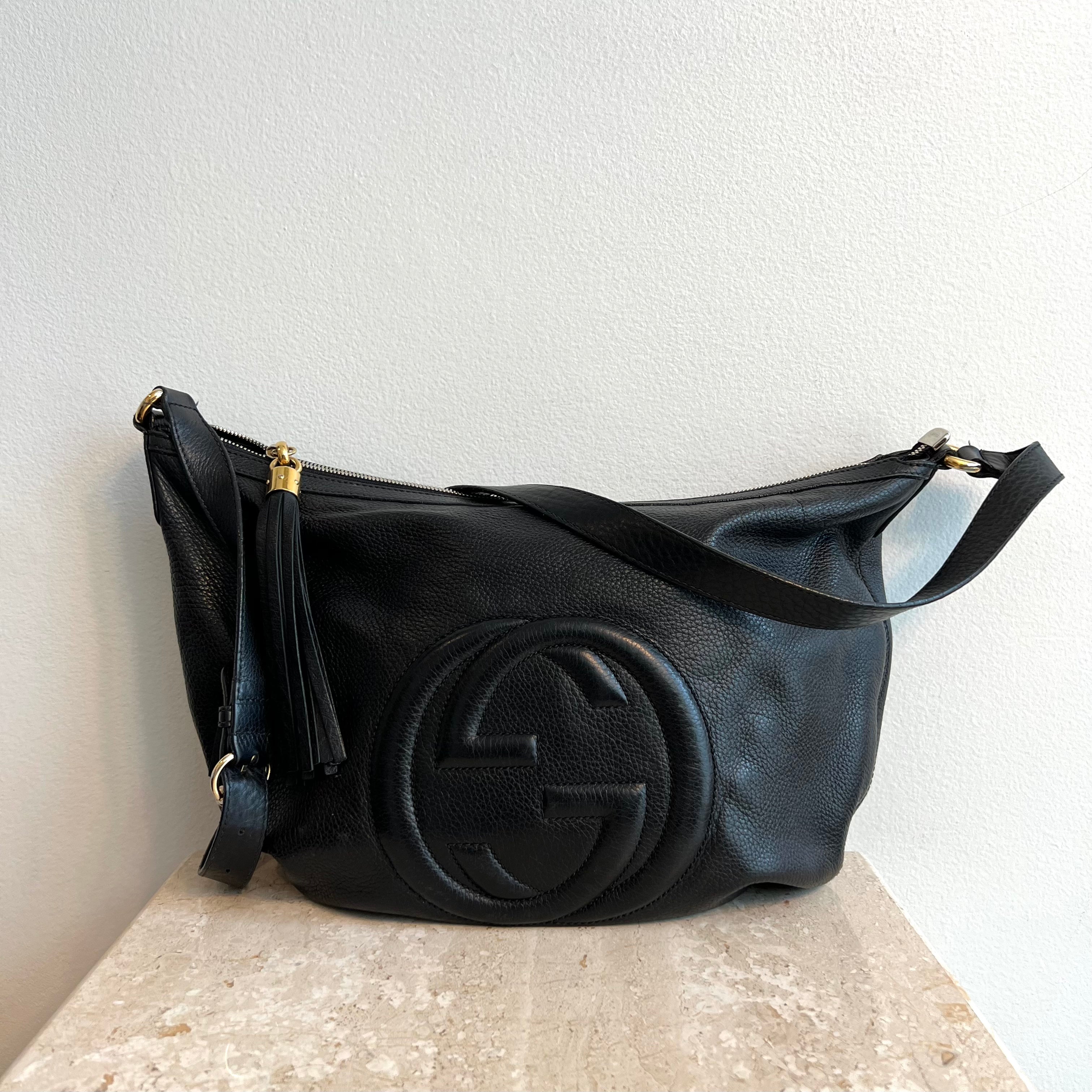 Authentic GUCCI Half Moon Hobo Black Leather Handbag/Crossbody – Valamode