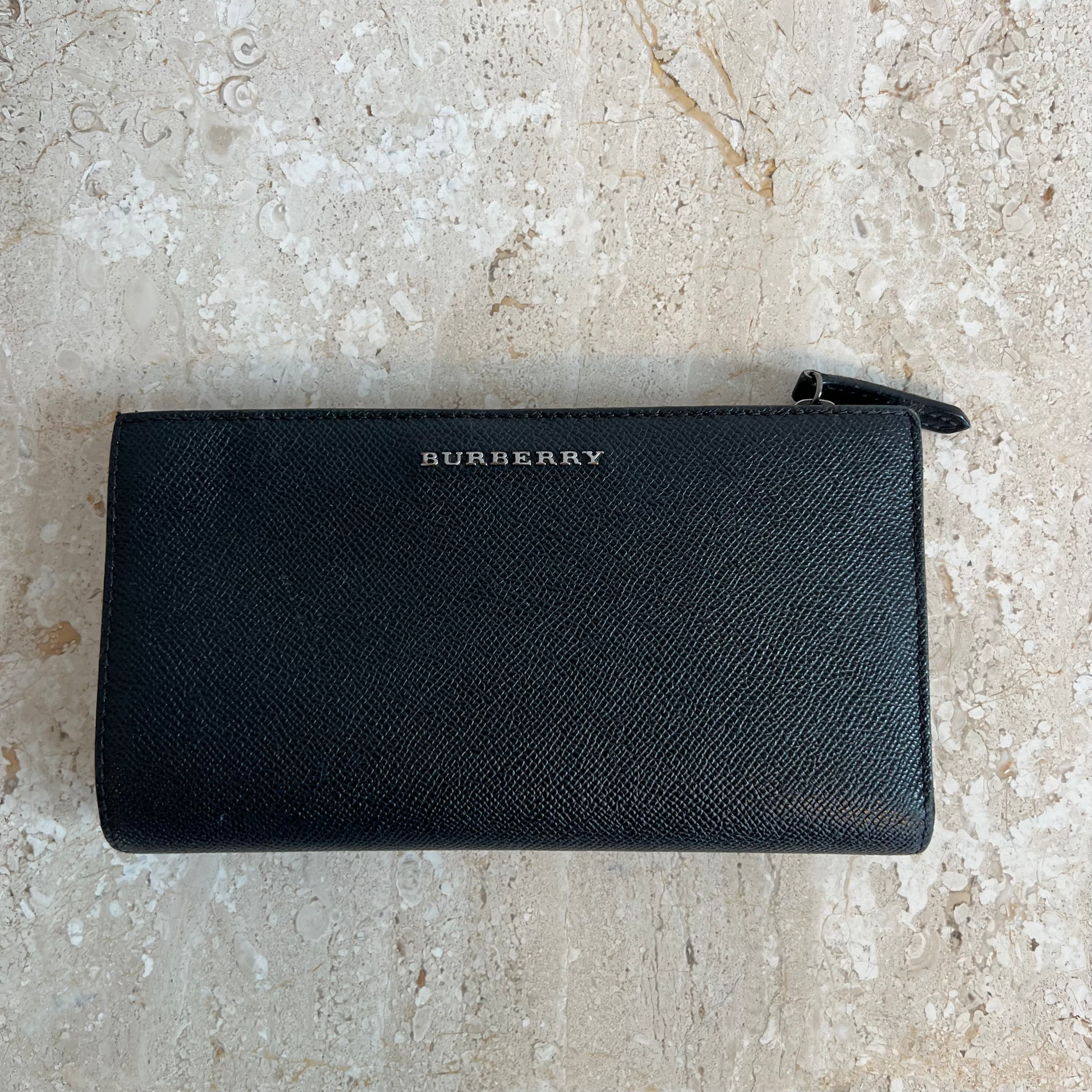 Authentic BURBERRY Black Leather Long Zip Around Wallet – Valamode