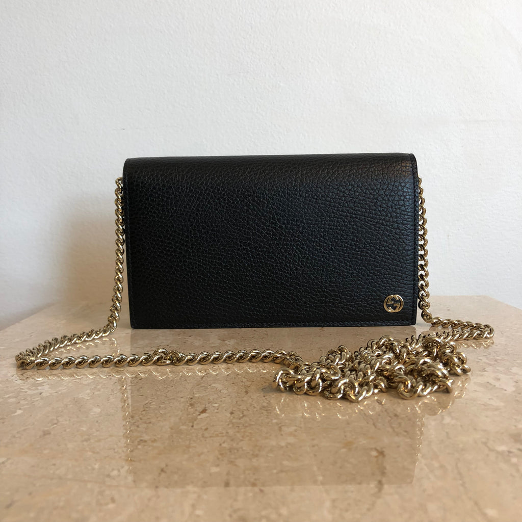 Authentic GUCCI Black Leather Wallet On Chain – Valamode