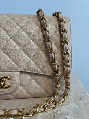 Authentic CHANEL Beige Clair Caviar Leather Jumbo Single Flap Bag – Valamode