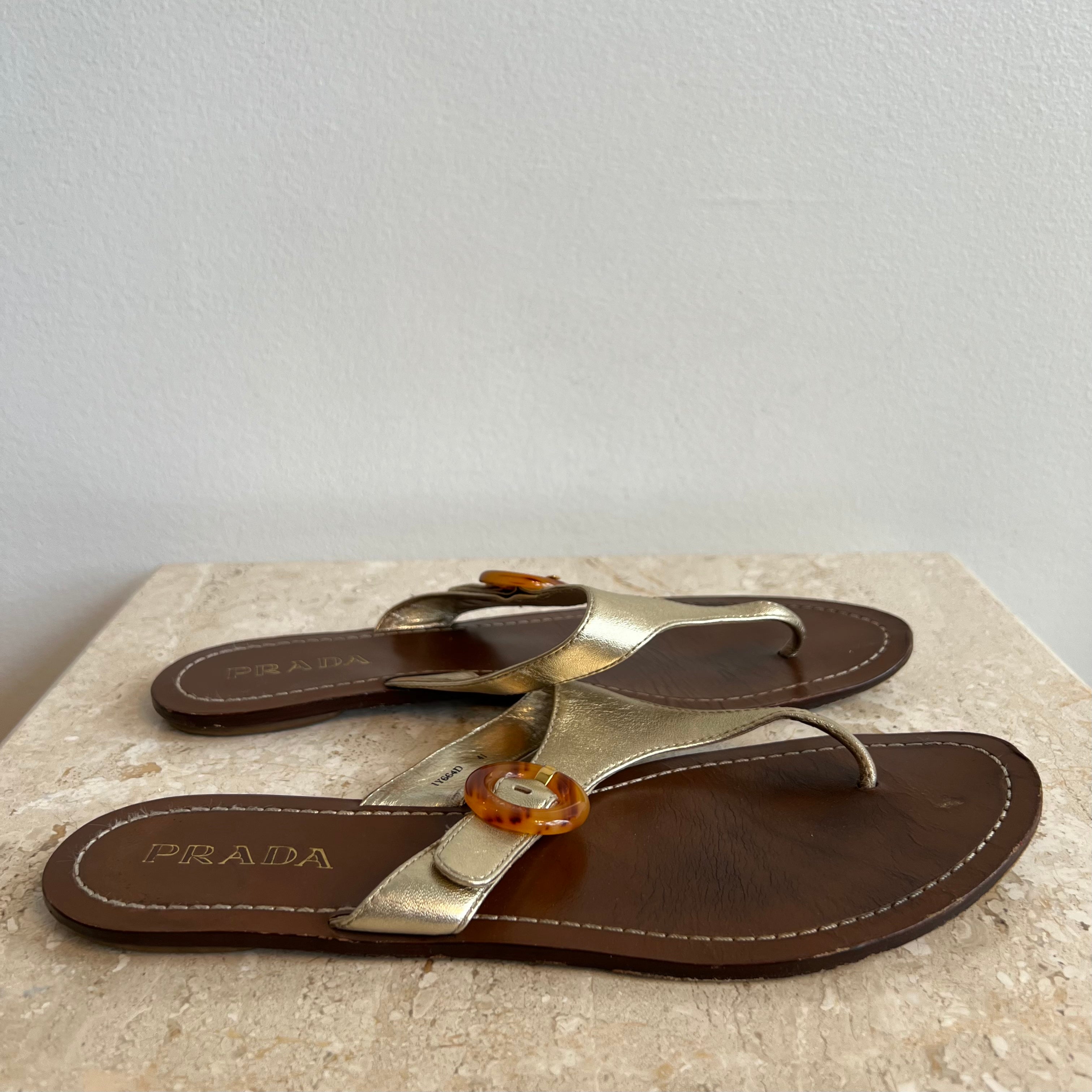 Authentic PRADA Gold Leather Flip Flops - Size 41 – Valamode