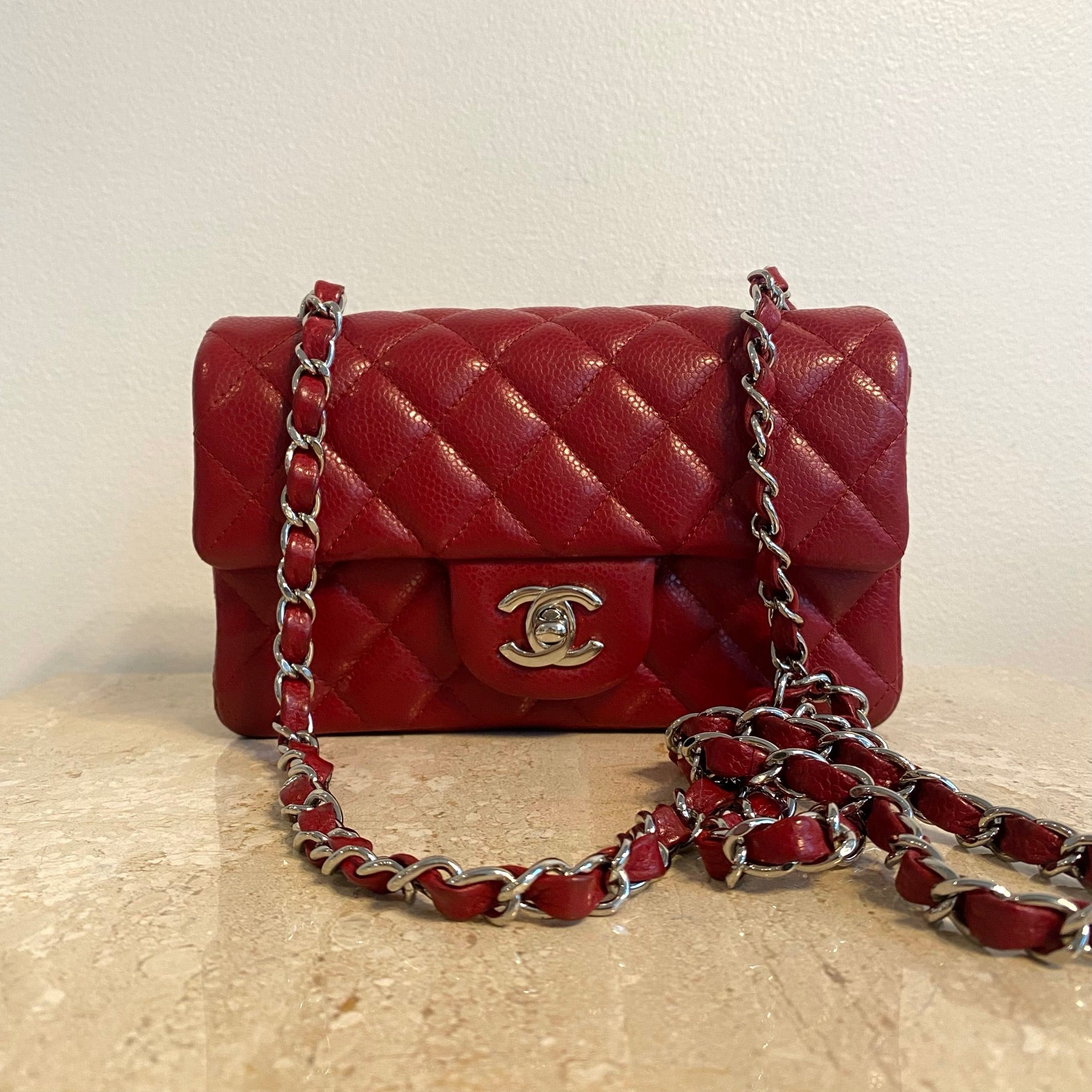 SR Authentic CHANEL Small Rectangle Caviar Red Flap Bag – Valamode
