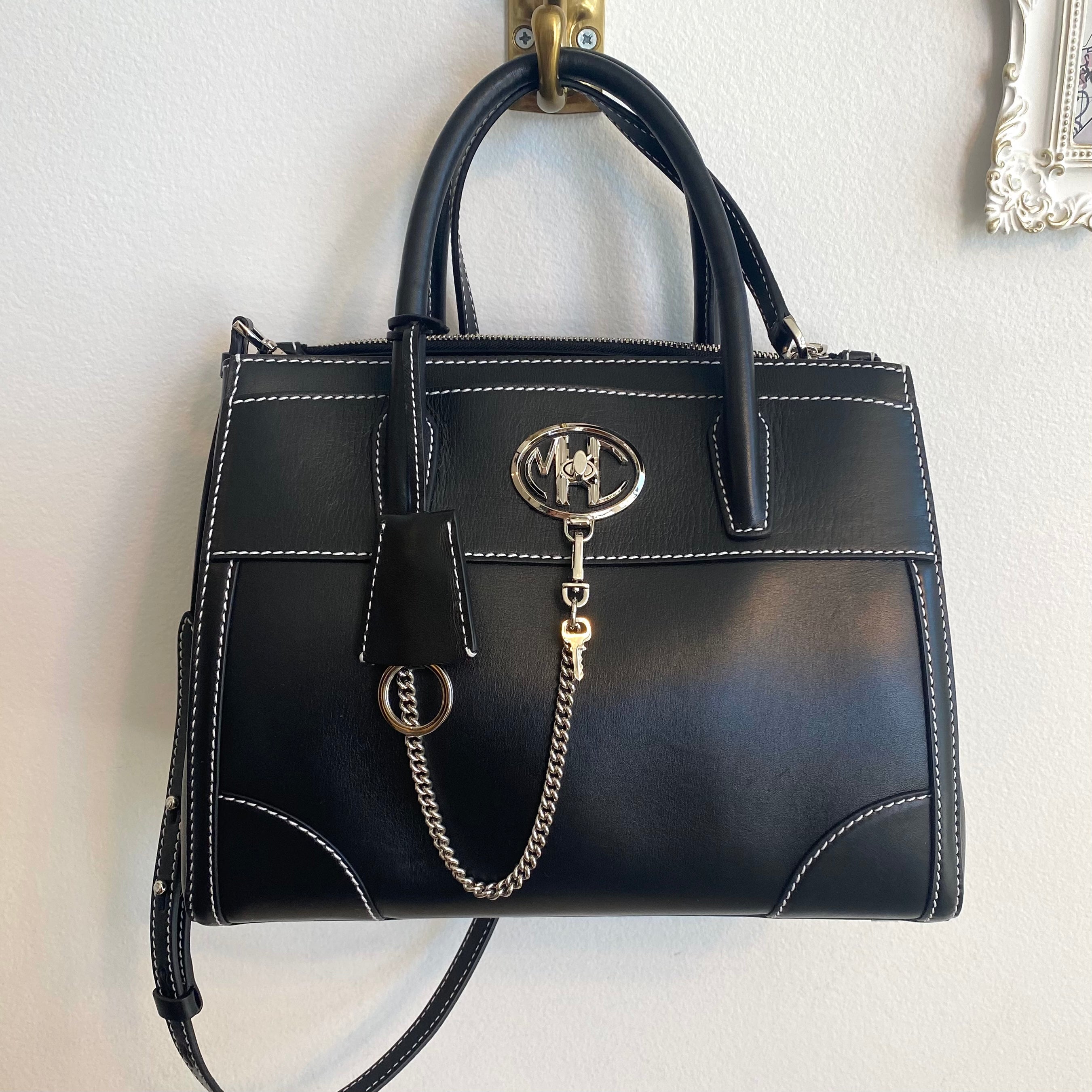 Authentic MICHAEL KORS Monogramme Collection Black Leather Satchel ...