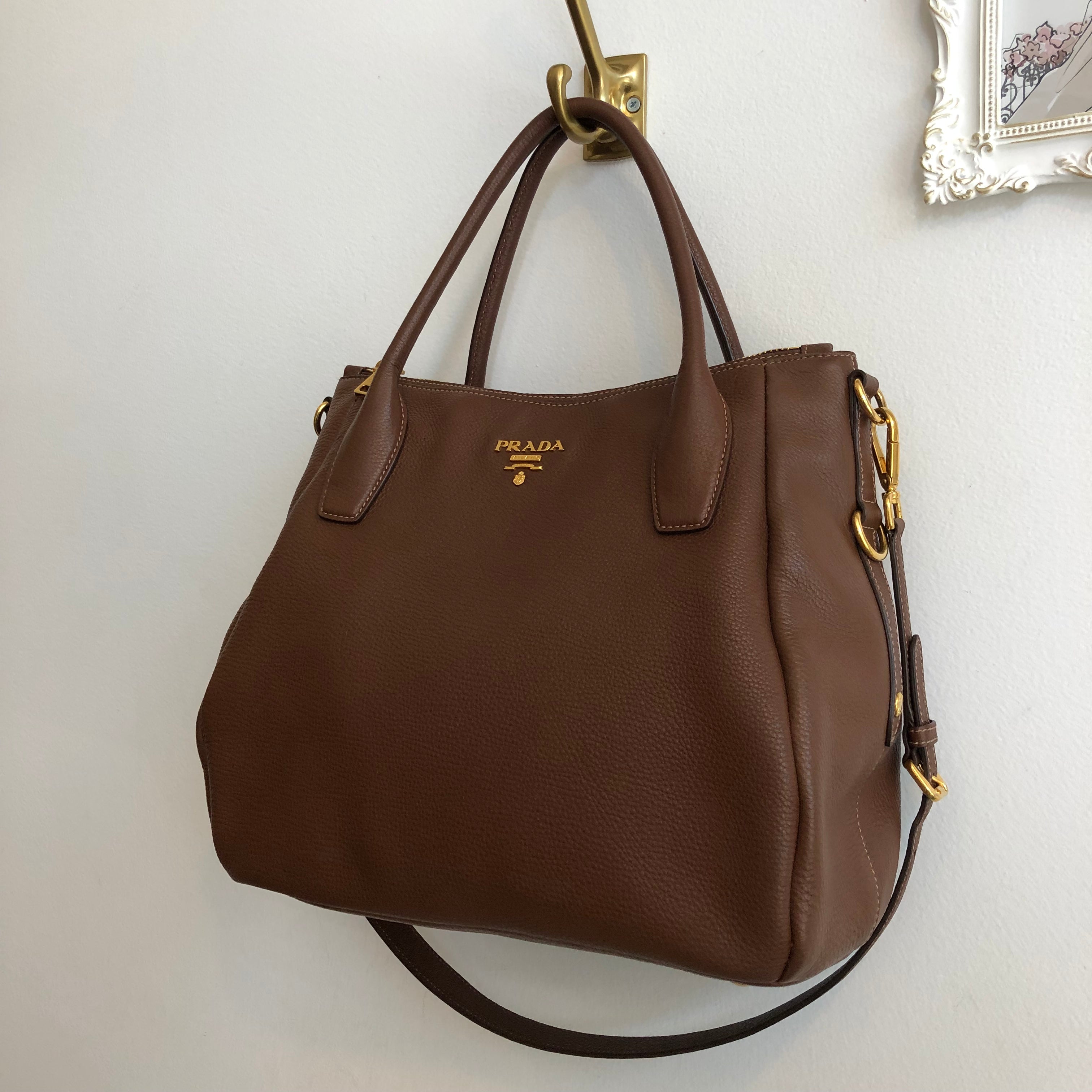 Authentic PRADA Brown Leather Handbag With Strap â Valamode