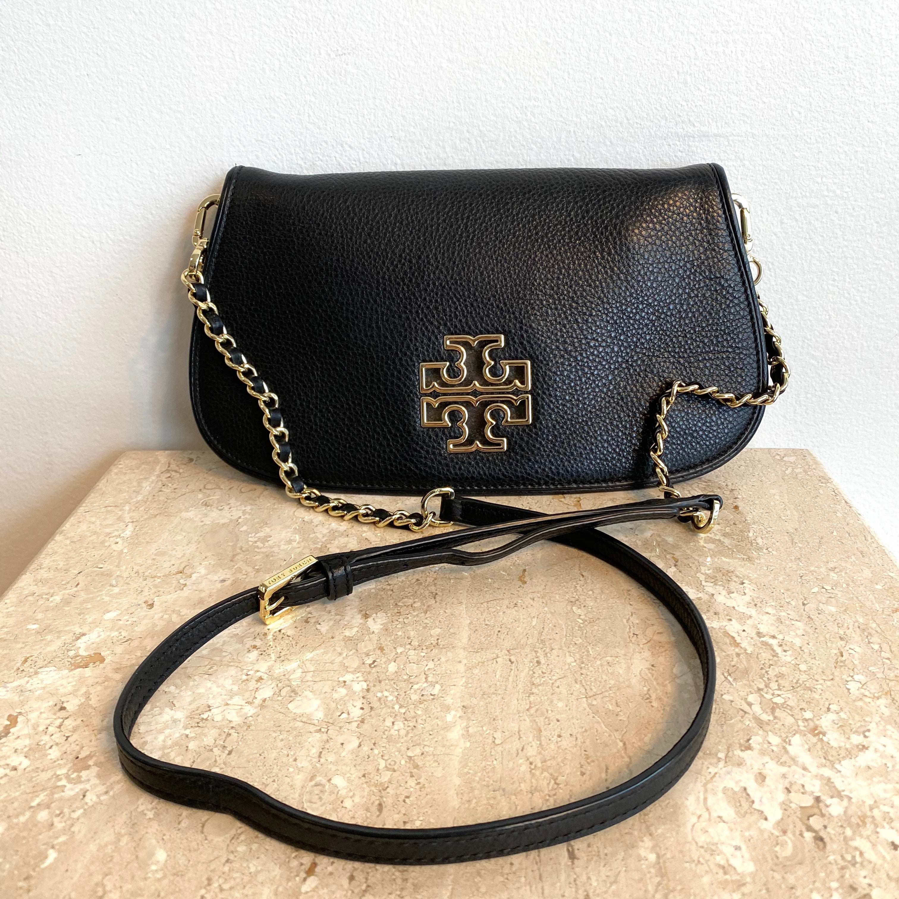 Authentic TORY BURCH Black Leather Britten Handbag/Clutch – Valamode