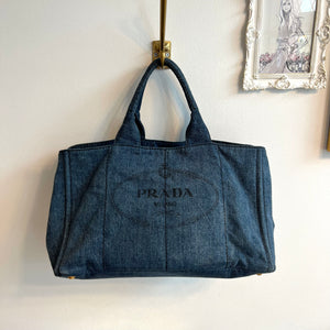 Authentic PRADA Blue Canapa Large Denim Tote – Valamode