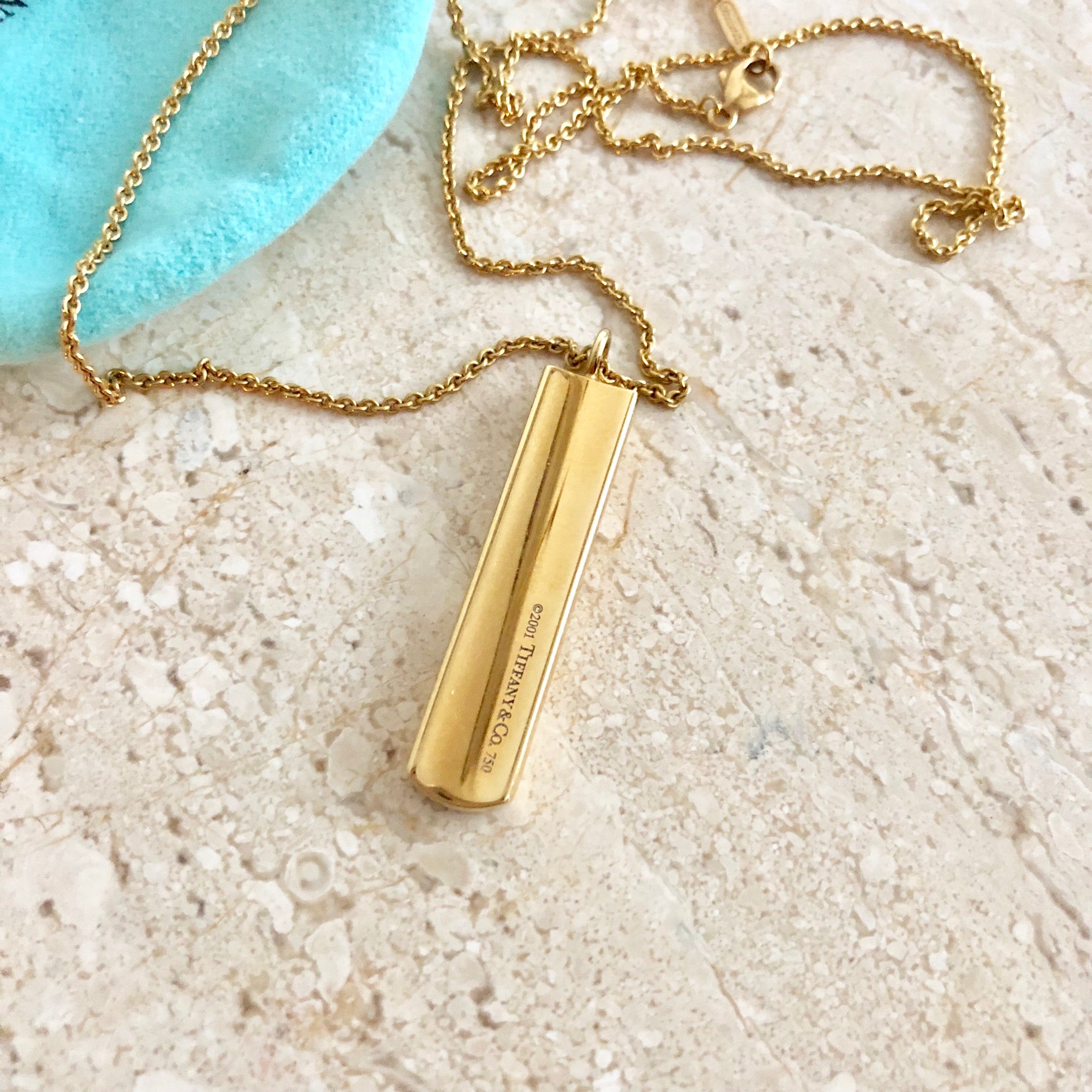 Authentic TIFFANY & CO. 18K Gold 1837 Bar Pendant Necklace – Valamode