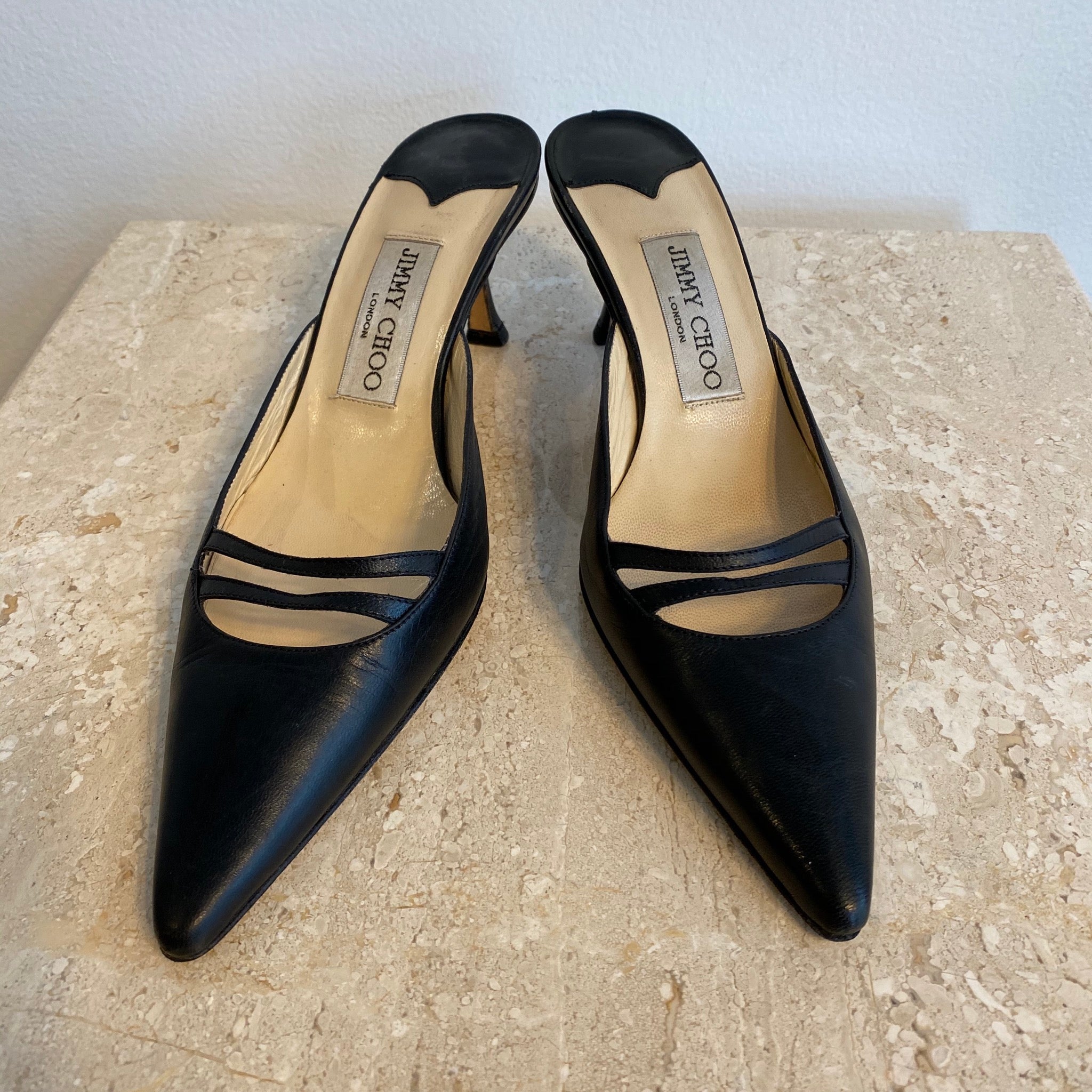 Authentic JIMMY CHOO Black Leather Mule - 6.5 – Valamode