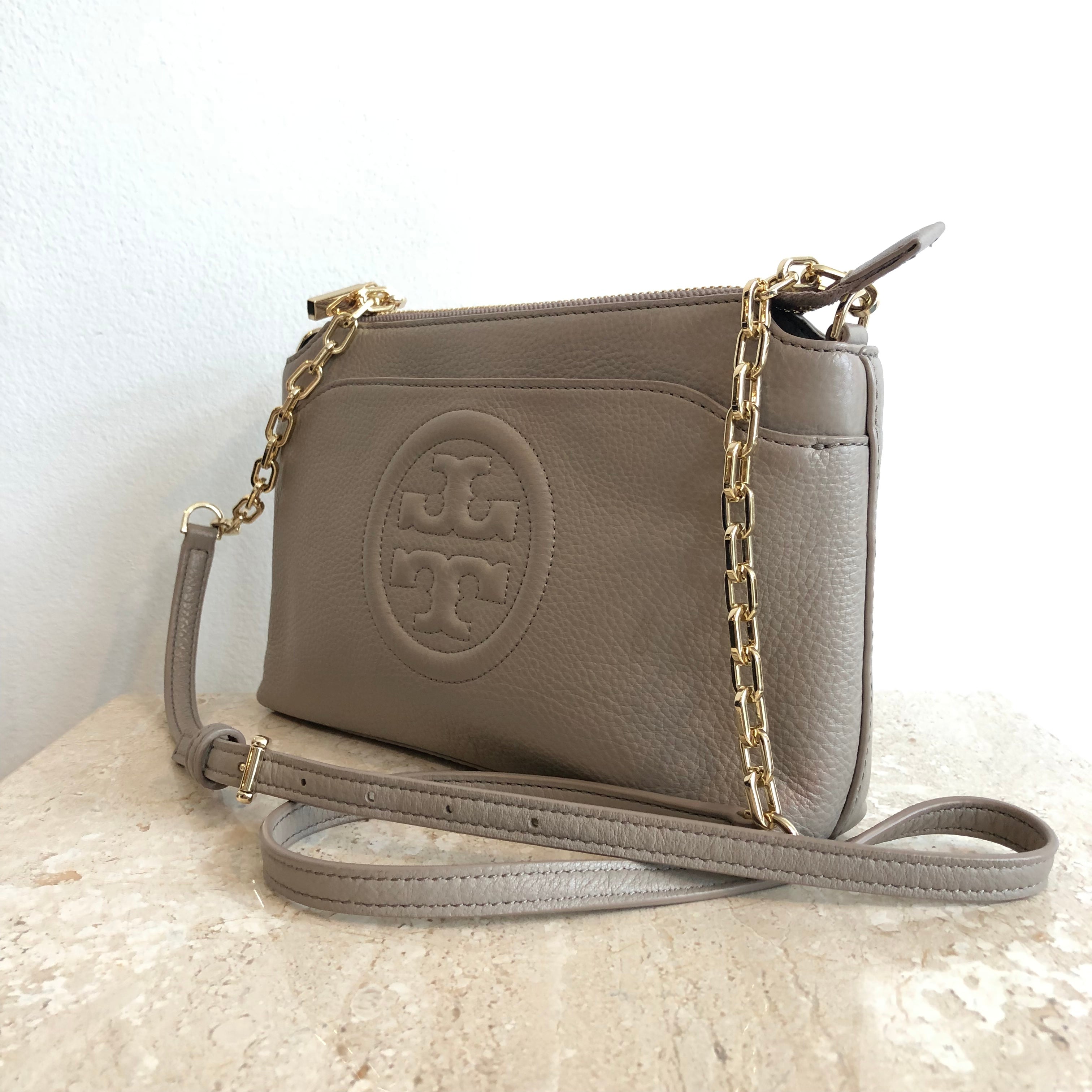 Authentic TORY BURCH Grey/Taupe Leather Crossbody – Valamode