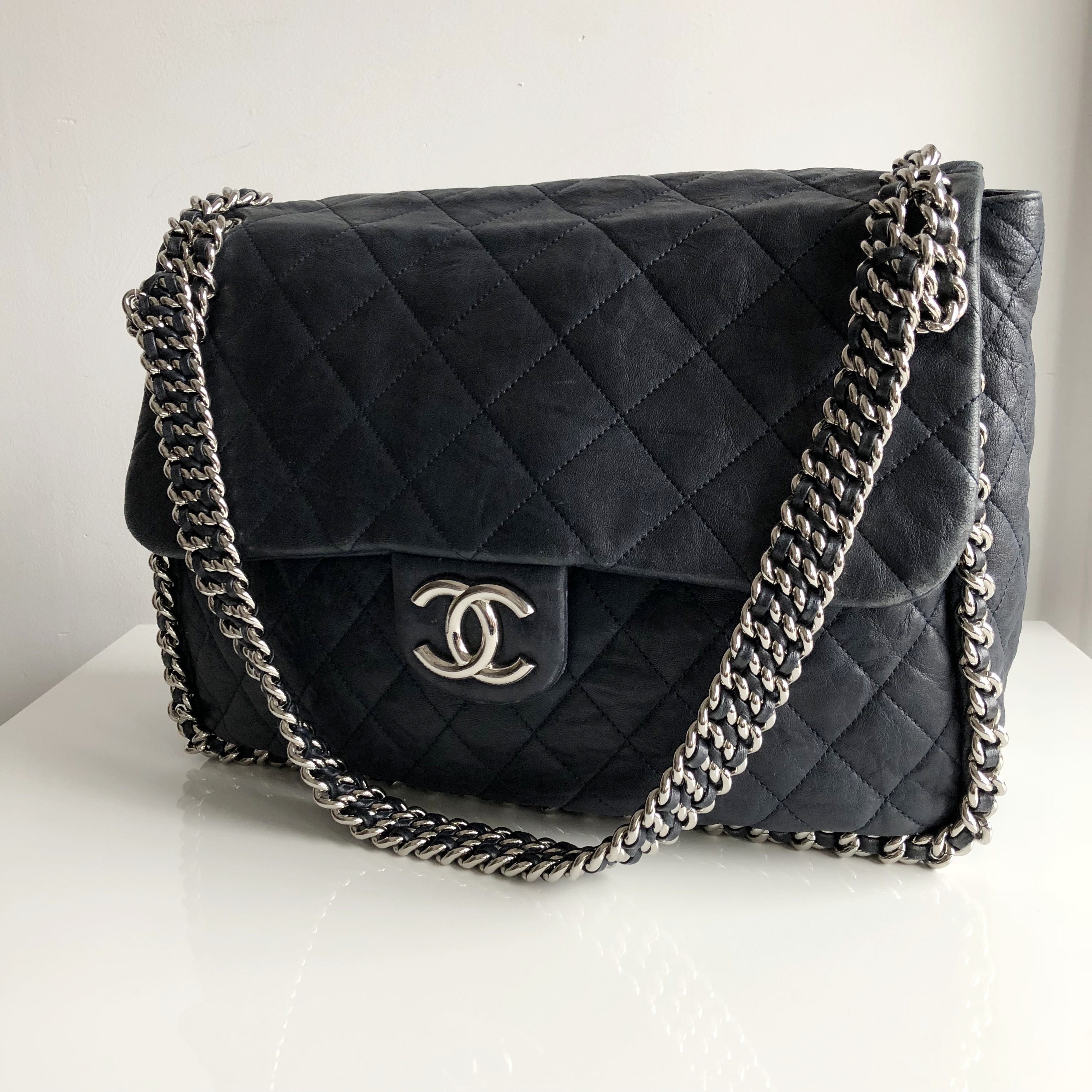 CHANEL Maxi Chain Around Quilted Leather Flap Shoulder Bag RedUS