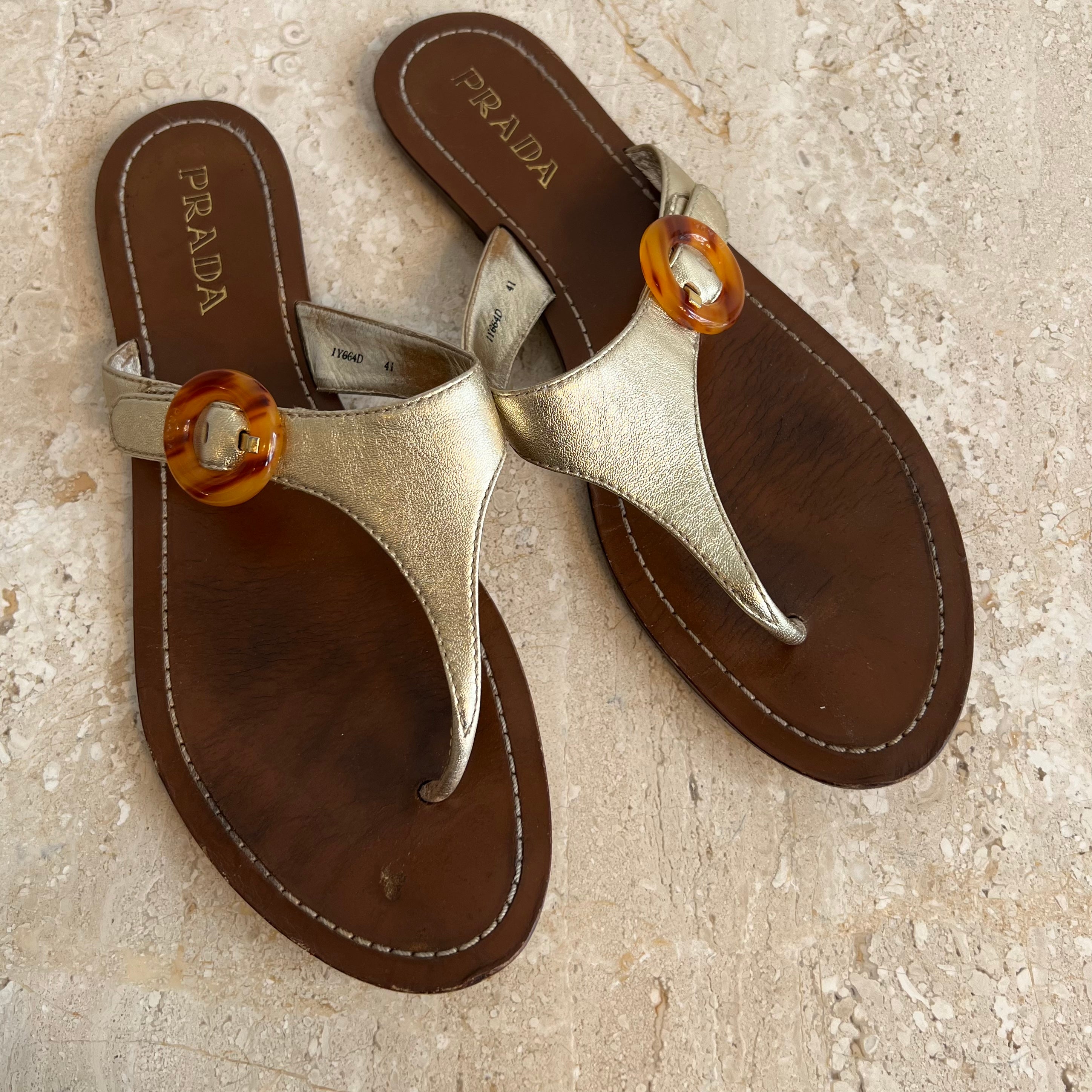 Authentic PRADA Gold Leather Flip Flops - Size 41 – Valamode