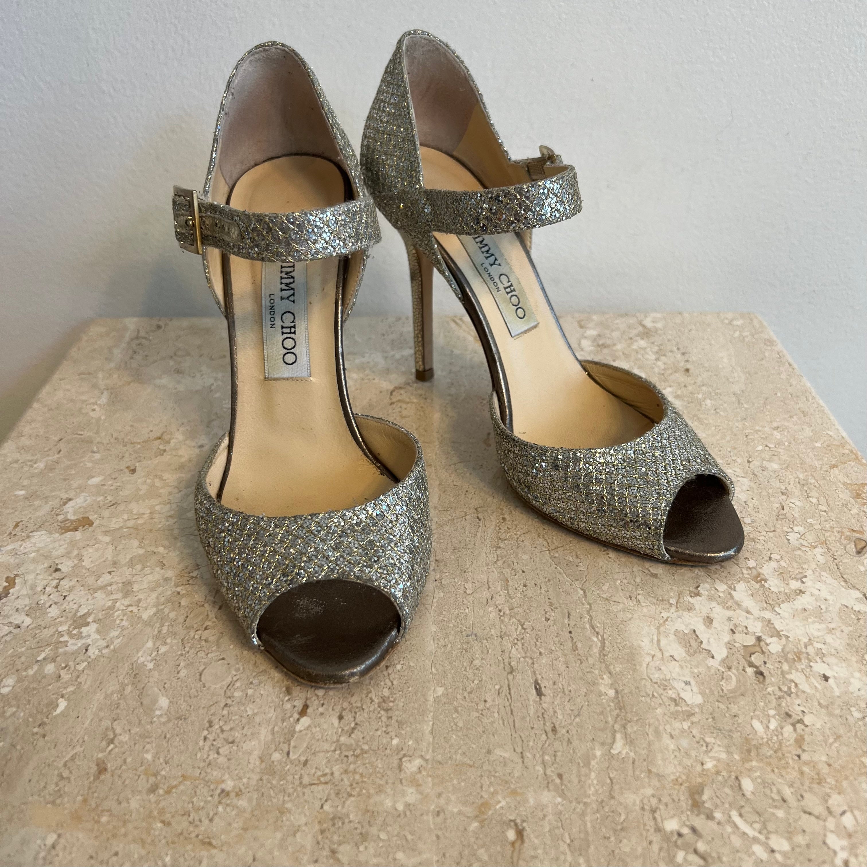 Authentic JIMMY CHOO Articolo Glitter Fabric Shoe - Size 37 – Valamode