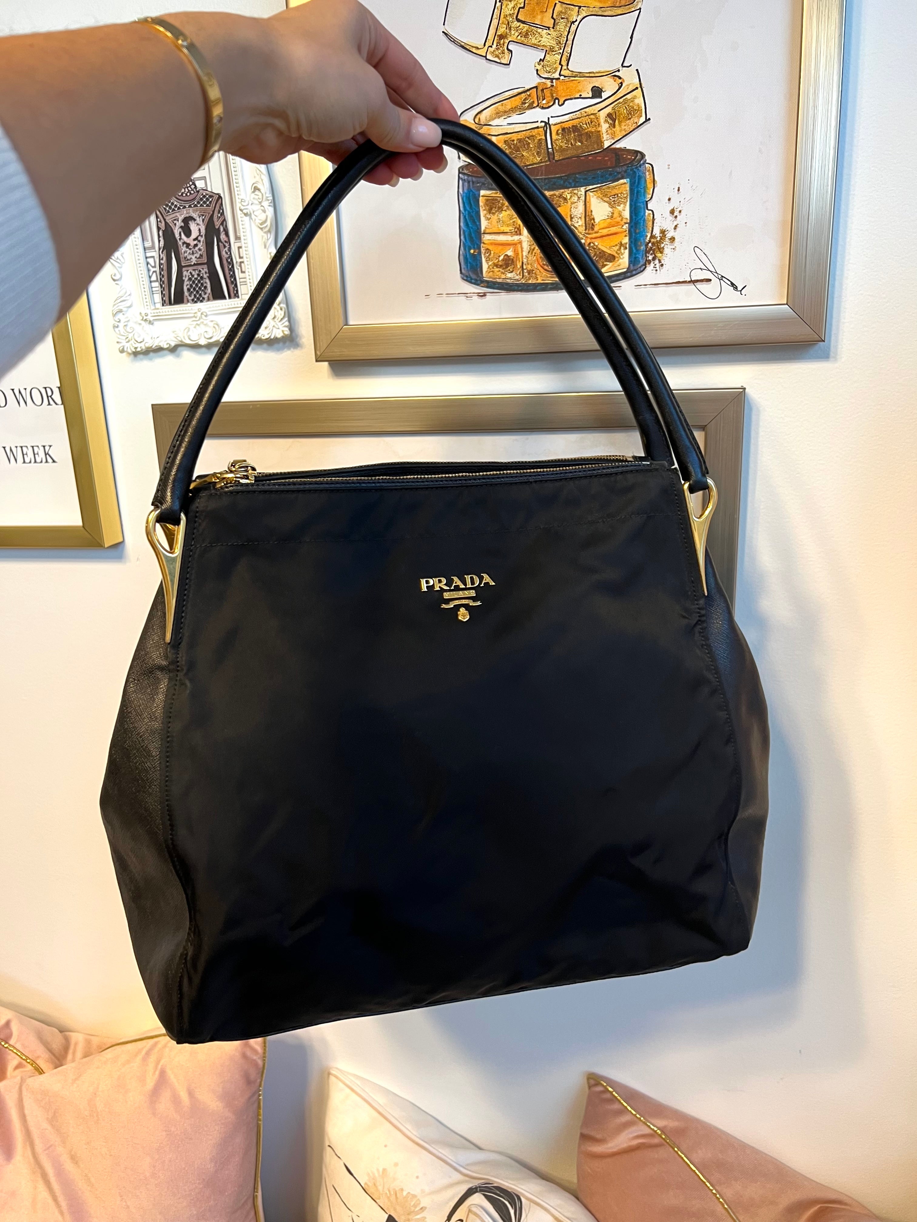 Authentic PRADA Black Leather and Nylon Handbag – Valamode