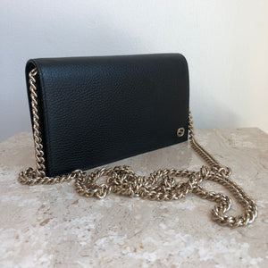 Authentic GUCCI Black Leather Wallet on Chain