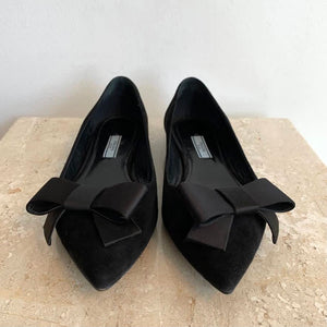 Authentic PRADA Black Suede & Satin Bow Flats - 9 – Valamode