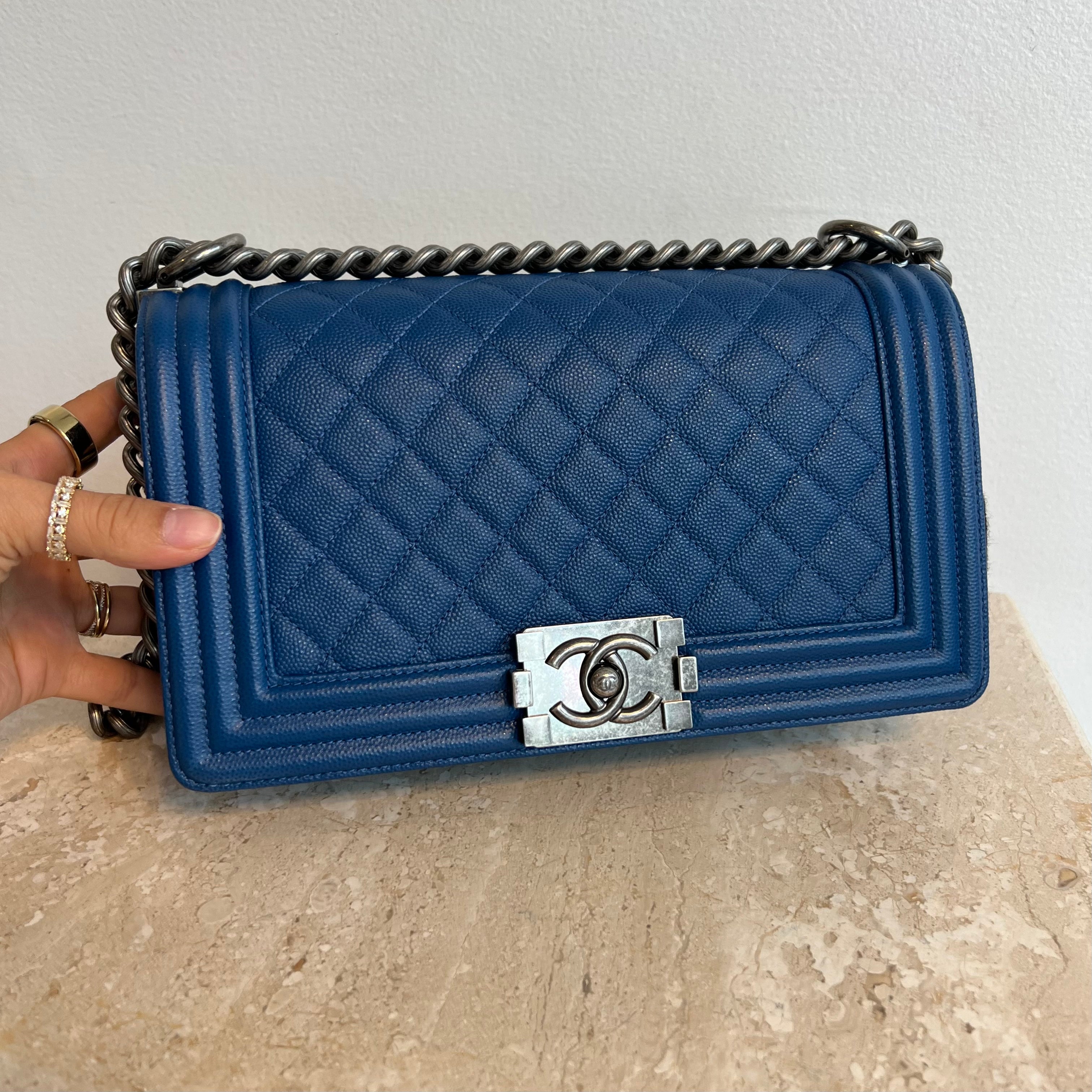 Authentic CHANEL Blue Old Medium Boy Bag  Valamode