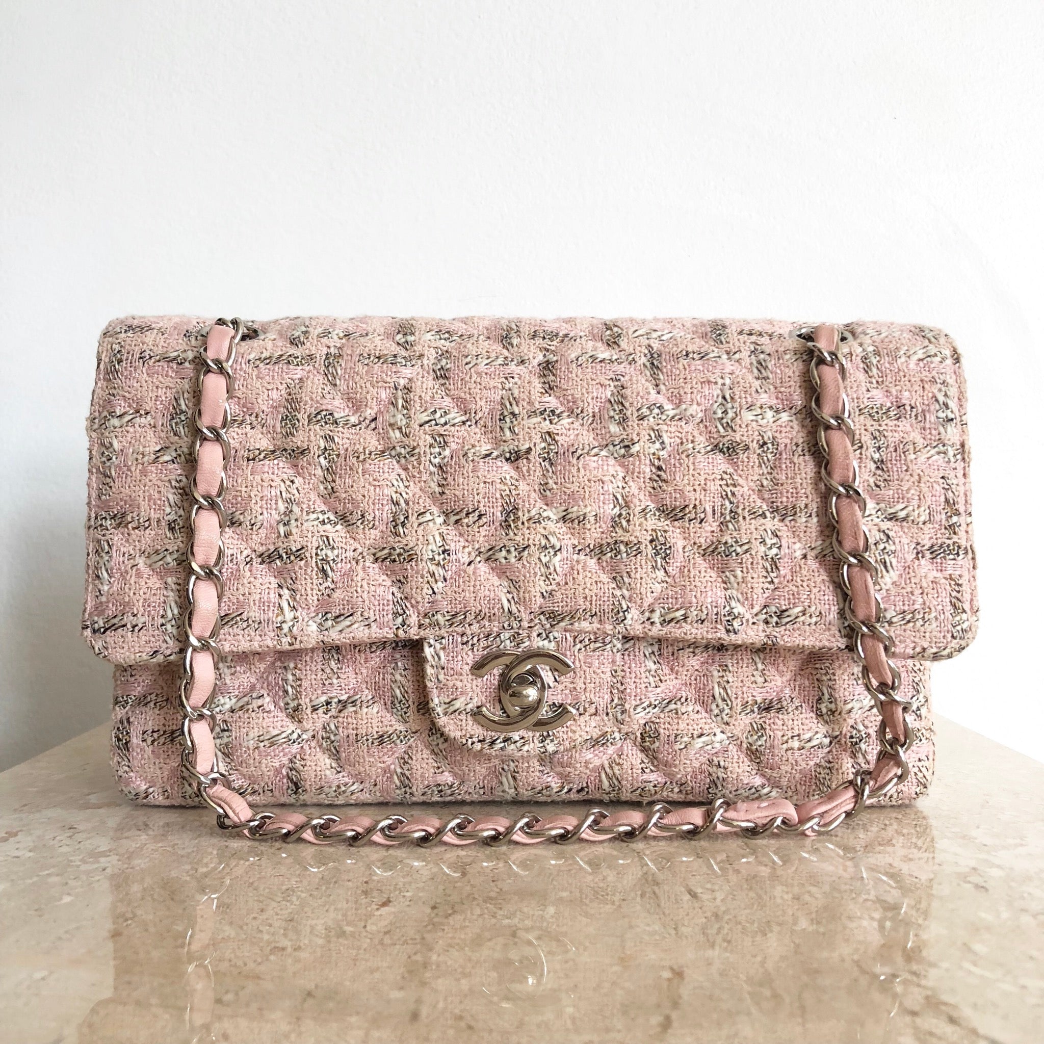 Mini Flap Bag Tweed  GoldTone Metal Blue Pink  Gold  view 1  see full  sized version  Fashion handbags Bags Chanel bag