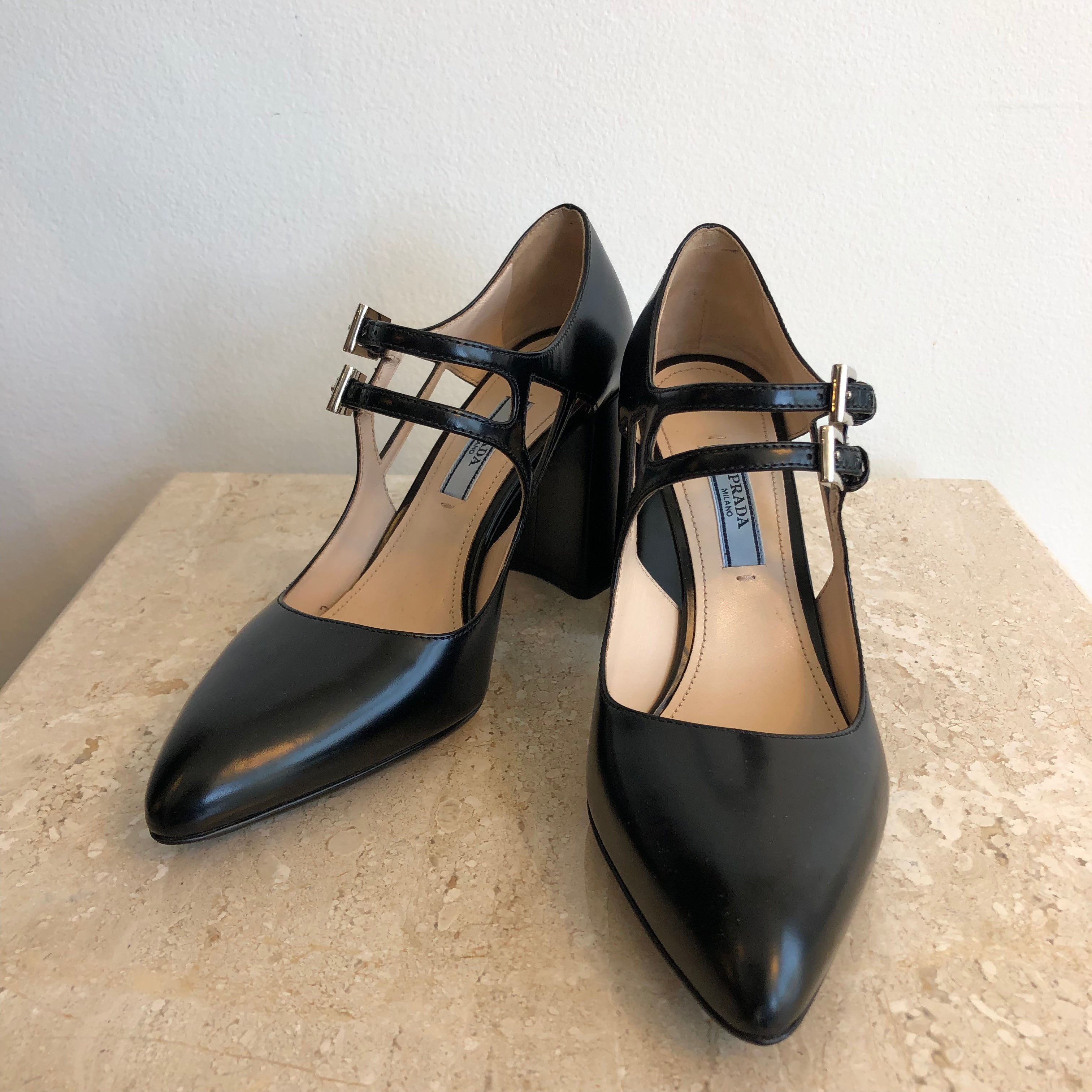 Authentic PRADA Shoe - Size  - Black Leather - Mary Jane – Valamode