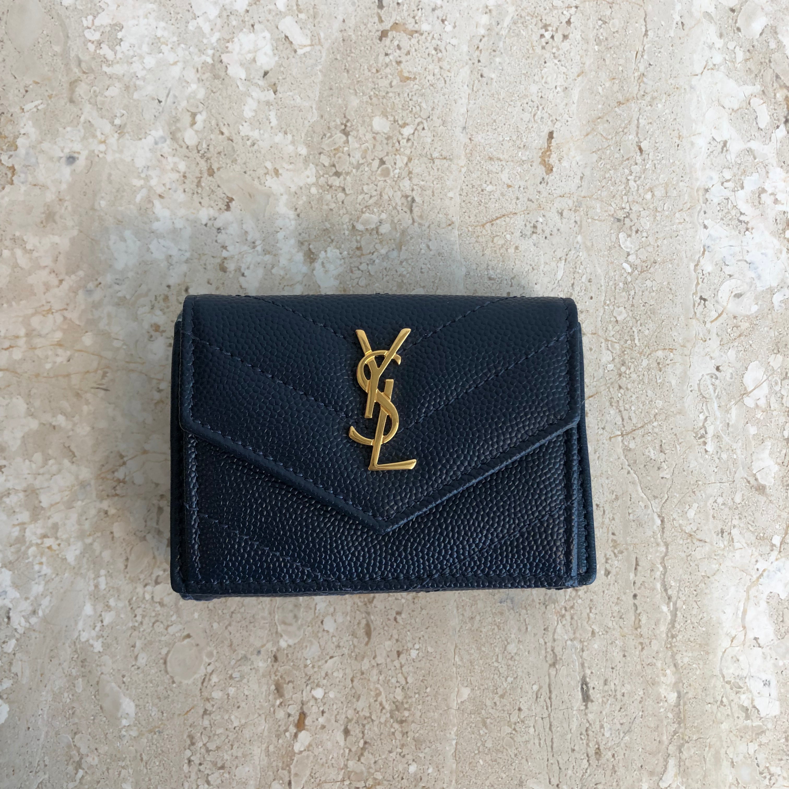 Authentic YSL Navy Leather Compact Wallet – Valamode