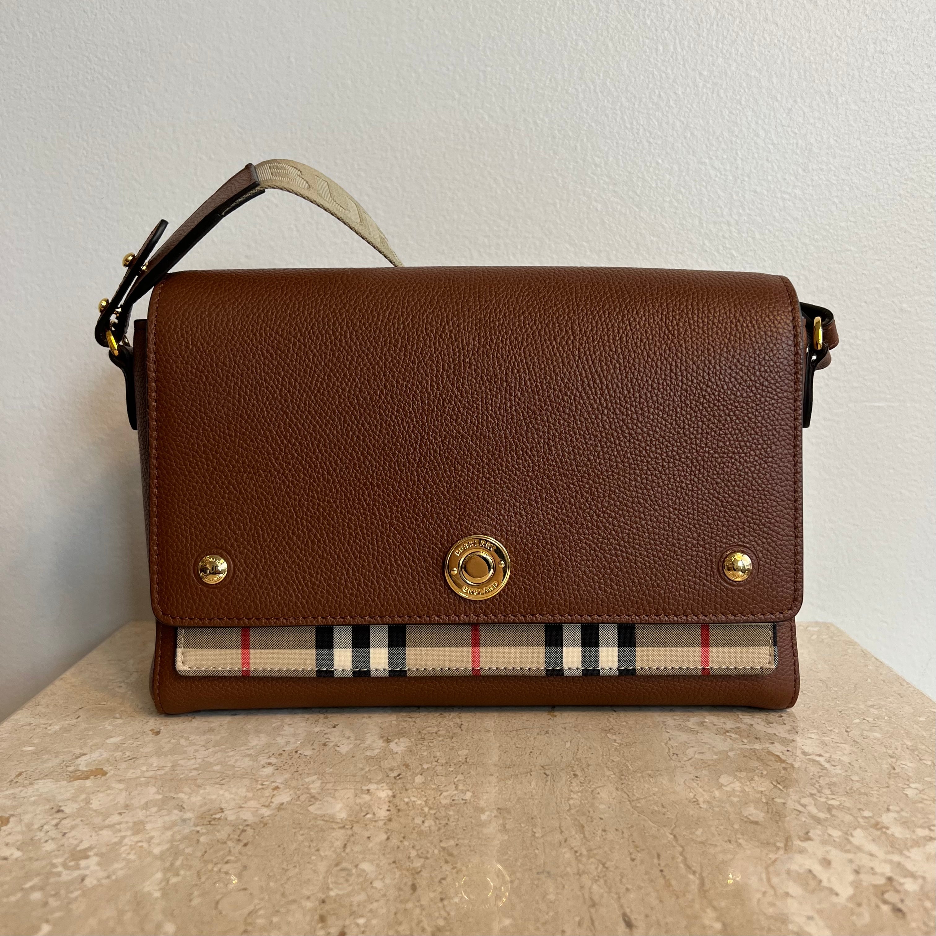 Authentic BURBERRY Leather and Vintage Check Note Crossbody Bag