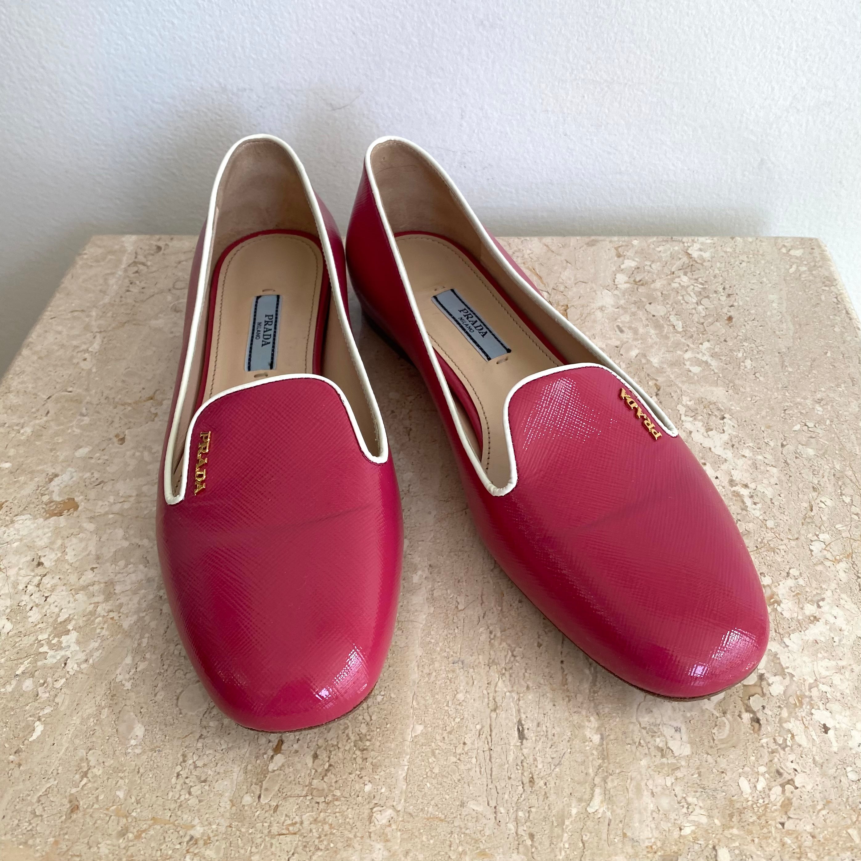 Authentic PRADA Pink Patent Loafers - 8 – Valamode