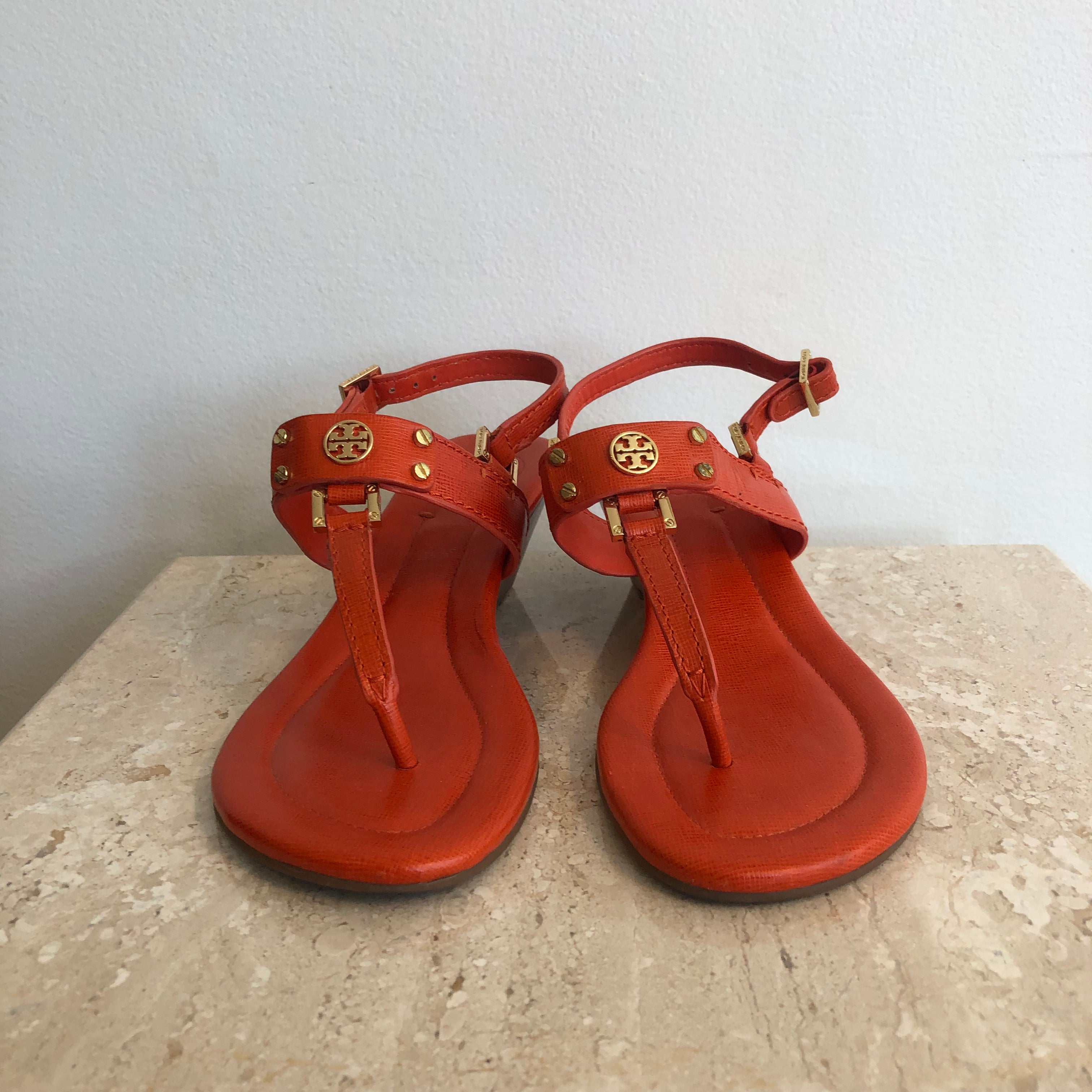Authentic TORY BURCH Orange Leather Sandals  – Valamode