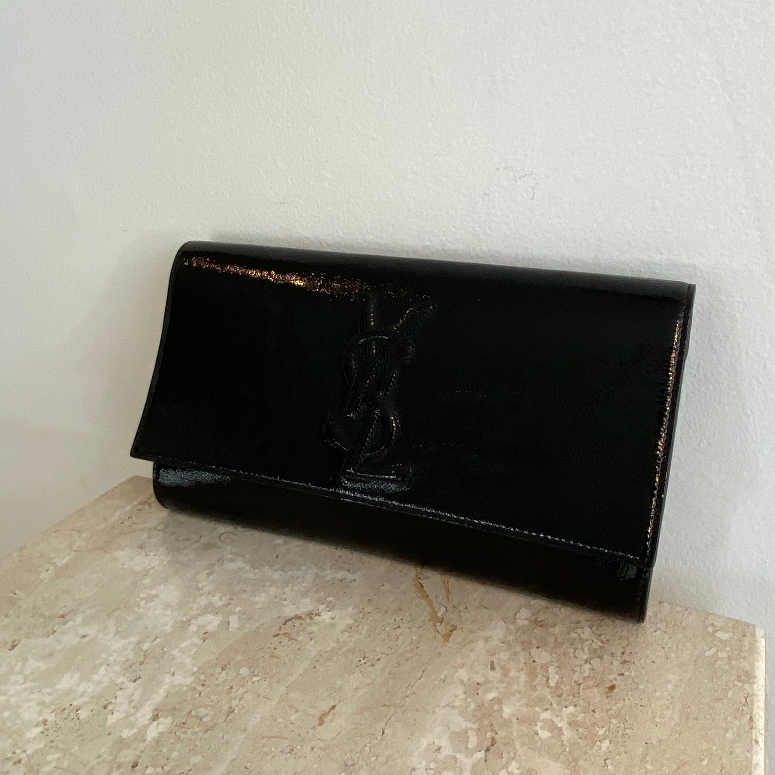 Authentic YVES SAINT LAURENT Black Patent Leather Clutch – Valamode