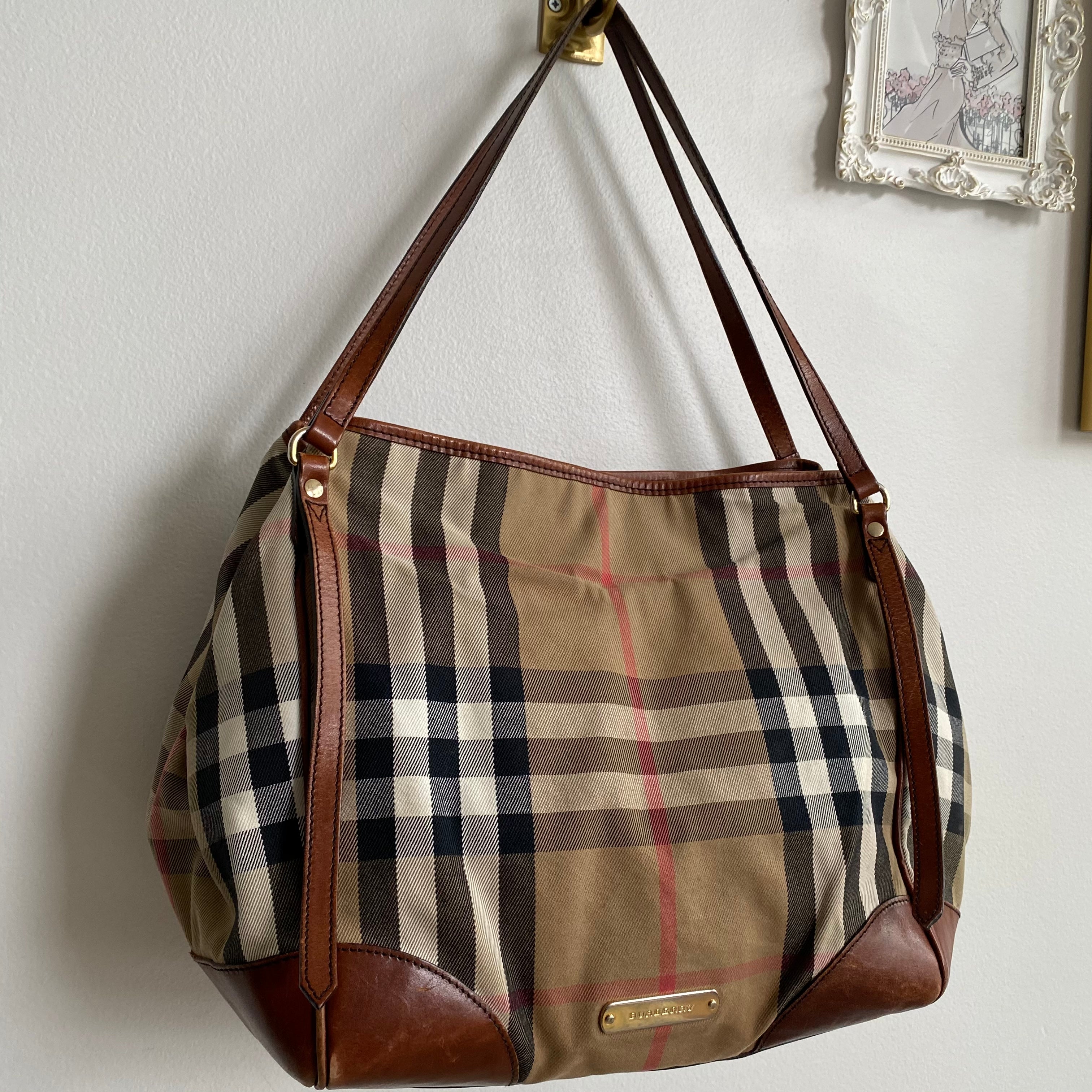 Authentic BURBERRY Canterbury Large Brown Leather Trim Tote – Valamode