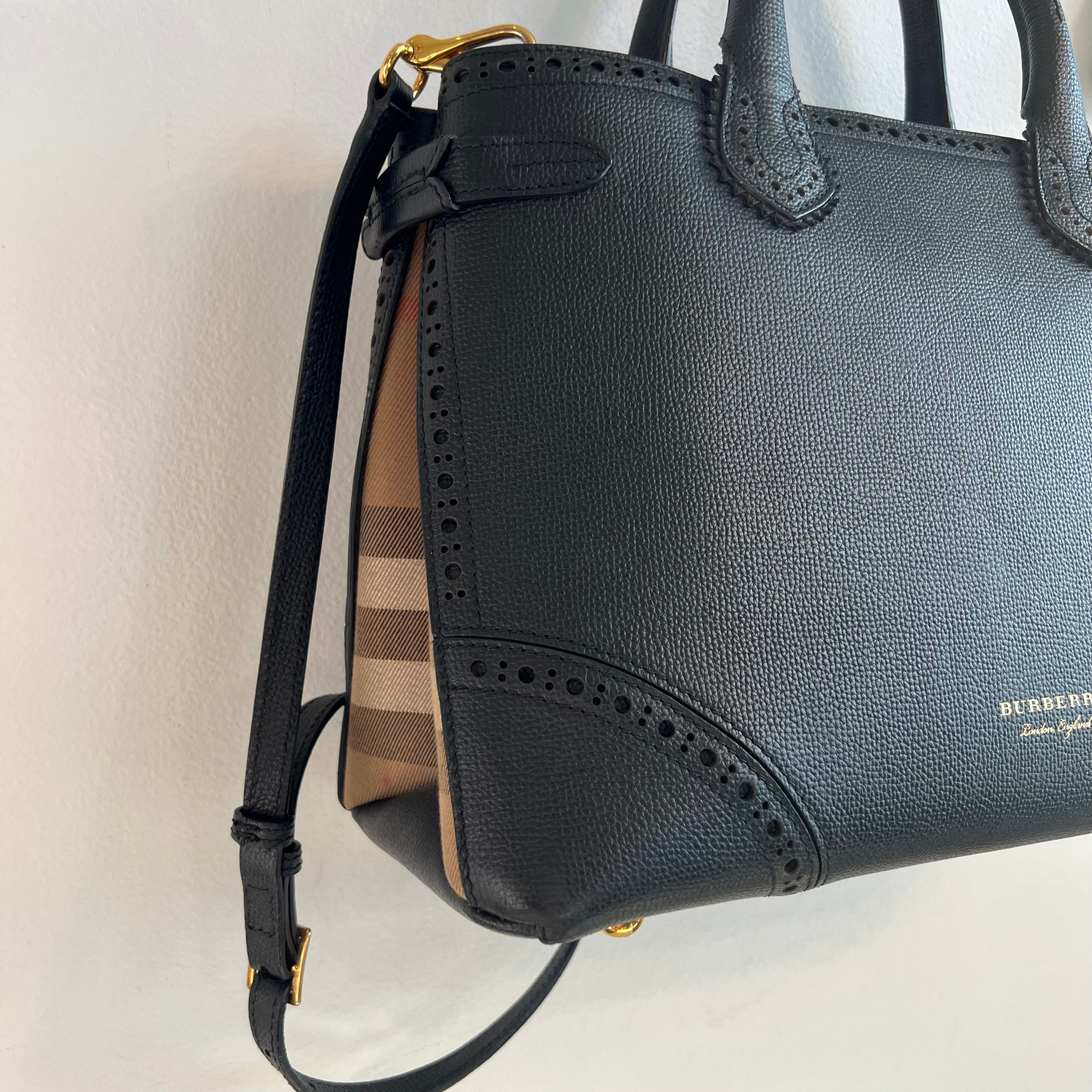 Authentic BURBERRY Black Leather Banner Tote – Valamode