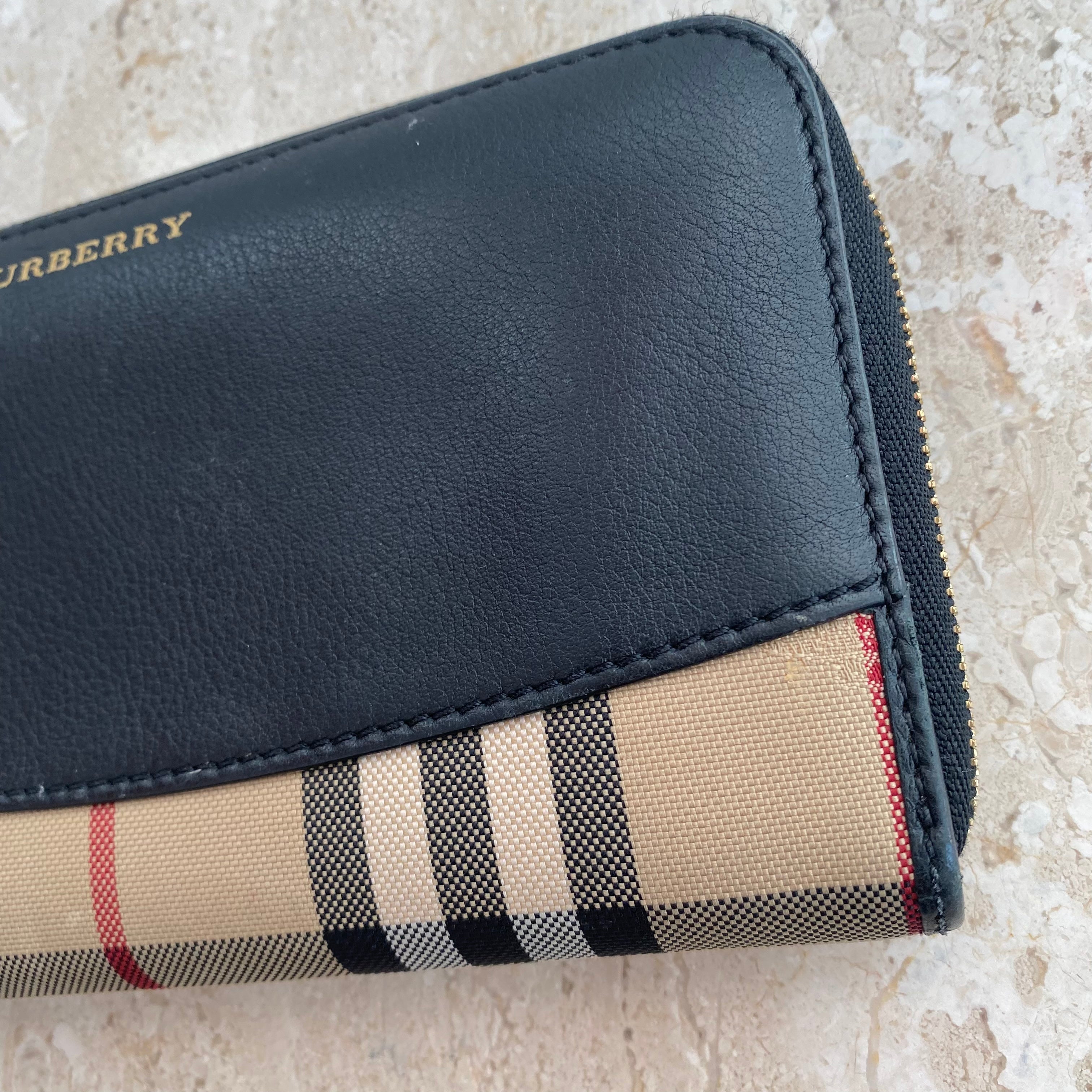 Authentic BURBERRY Check & Leather Zip Around Wallet – Valamode