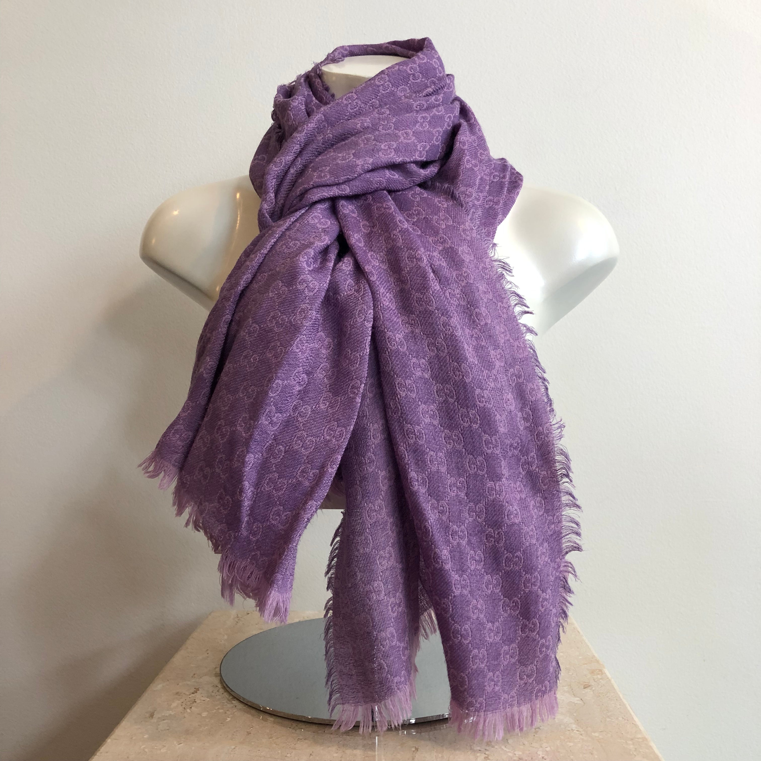 Authentic GUCCI Wool/Silk Purple GG Scarf – Valamode
