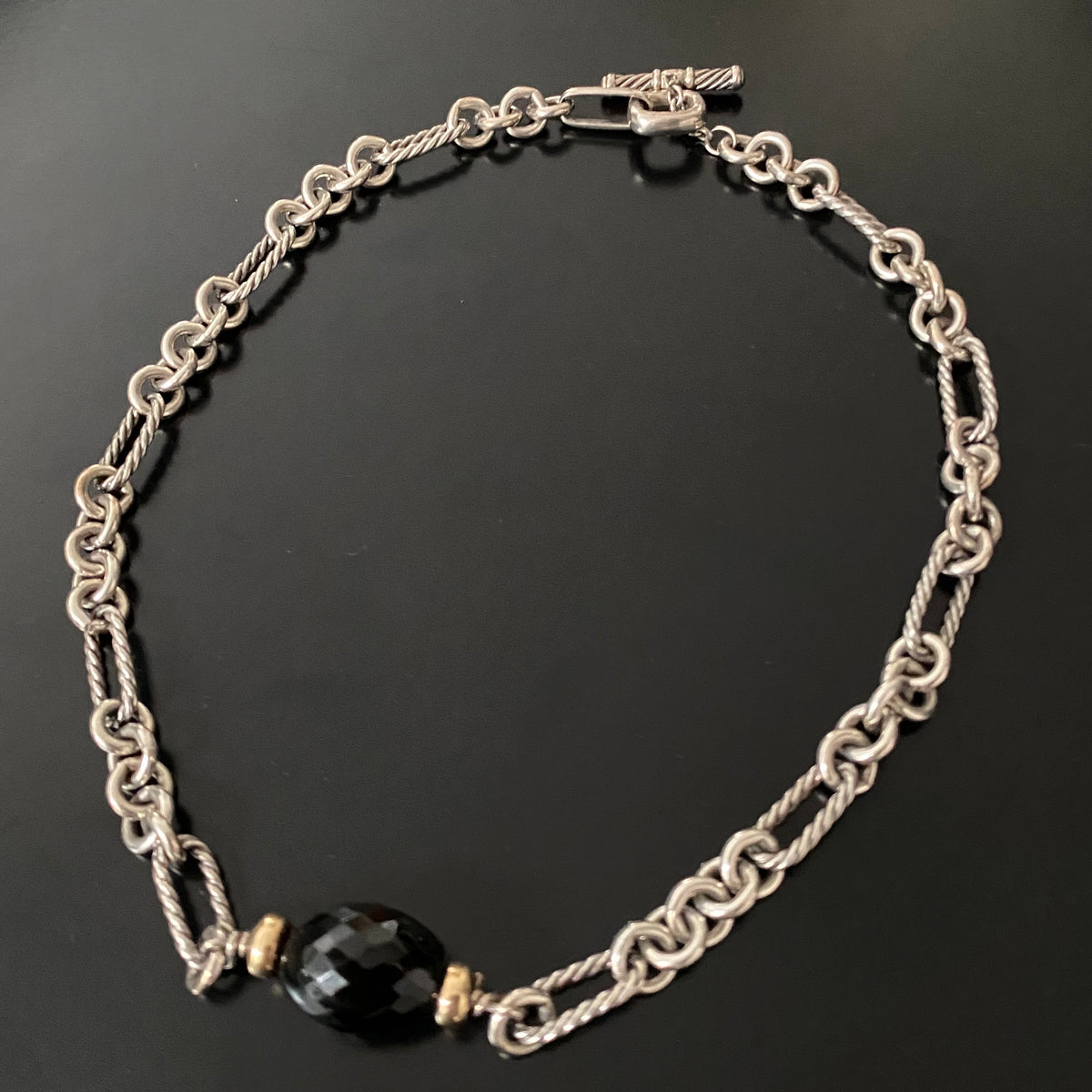 Authentic DAVID YURMAN Black Onyx Figaro Cable Chain Link Necklace