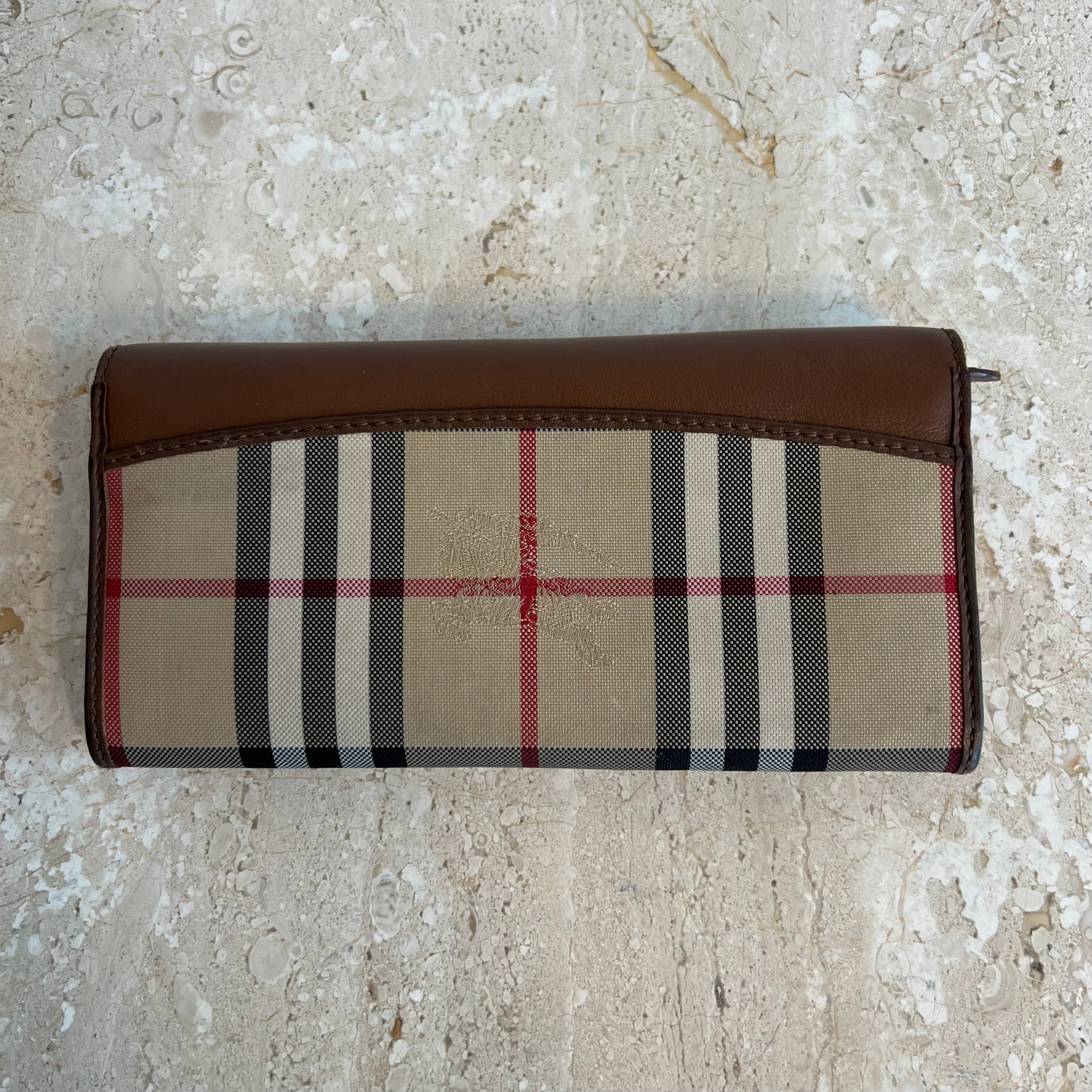 Authentic BURBERRY Nova Check Haymarket & Brown Leather Wallet – Valamode