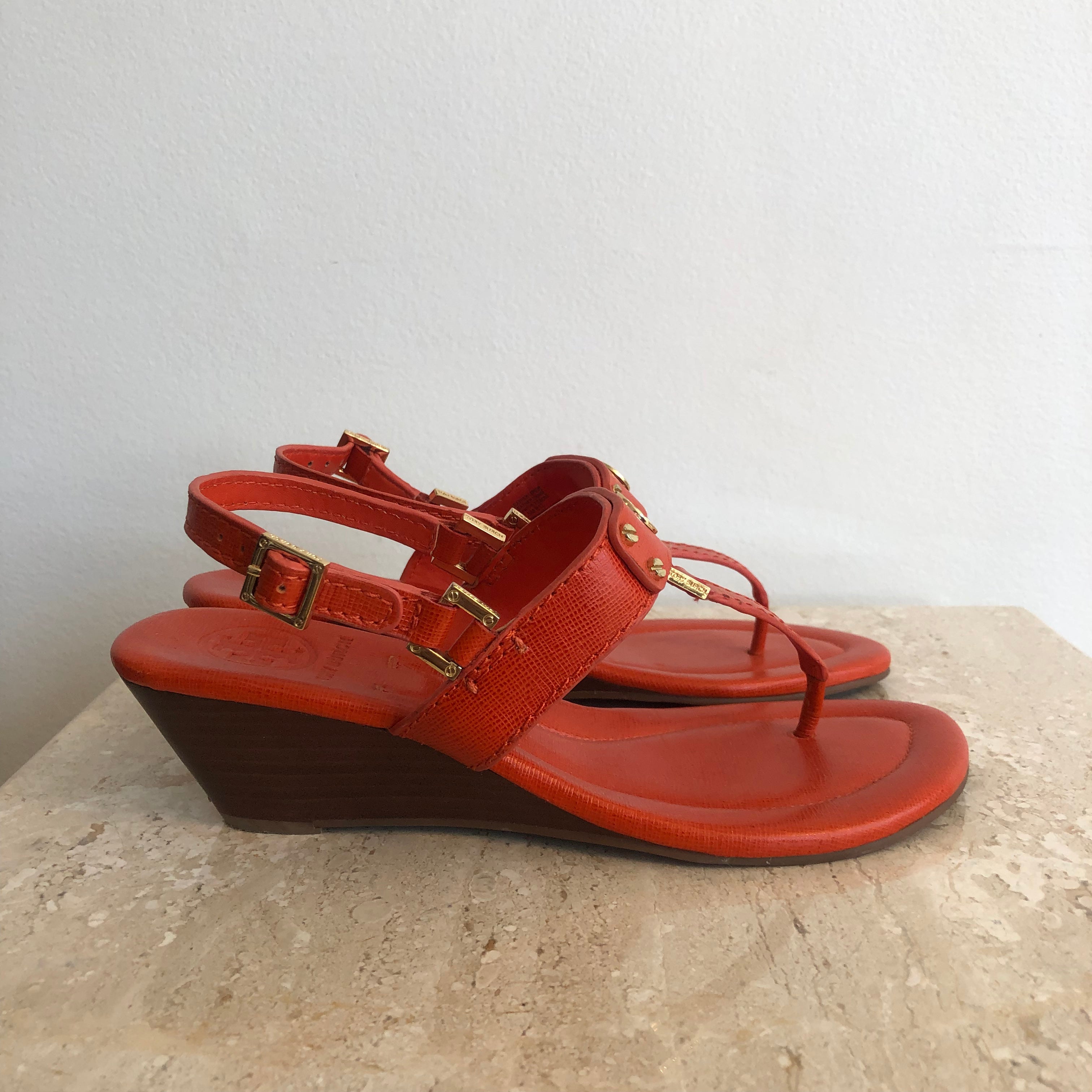 Authentic TORY BURCH Orange Leather Sandals  – Valamode