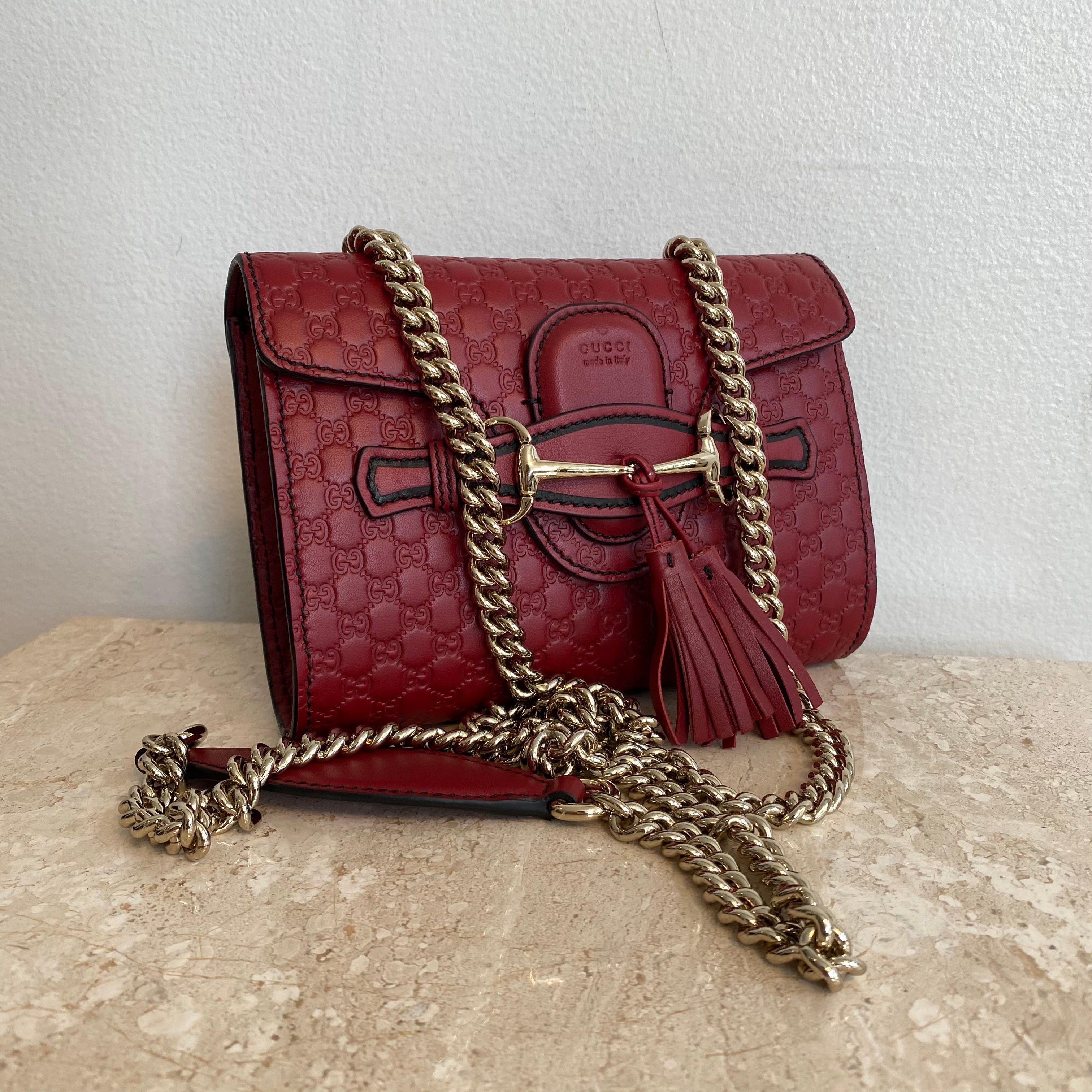 Authentic GUCCI Red Microguccissima Leather Mini Emily Crossbody Bag –  Valamode