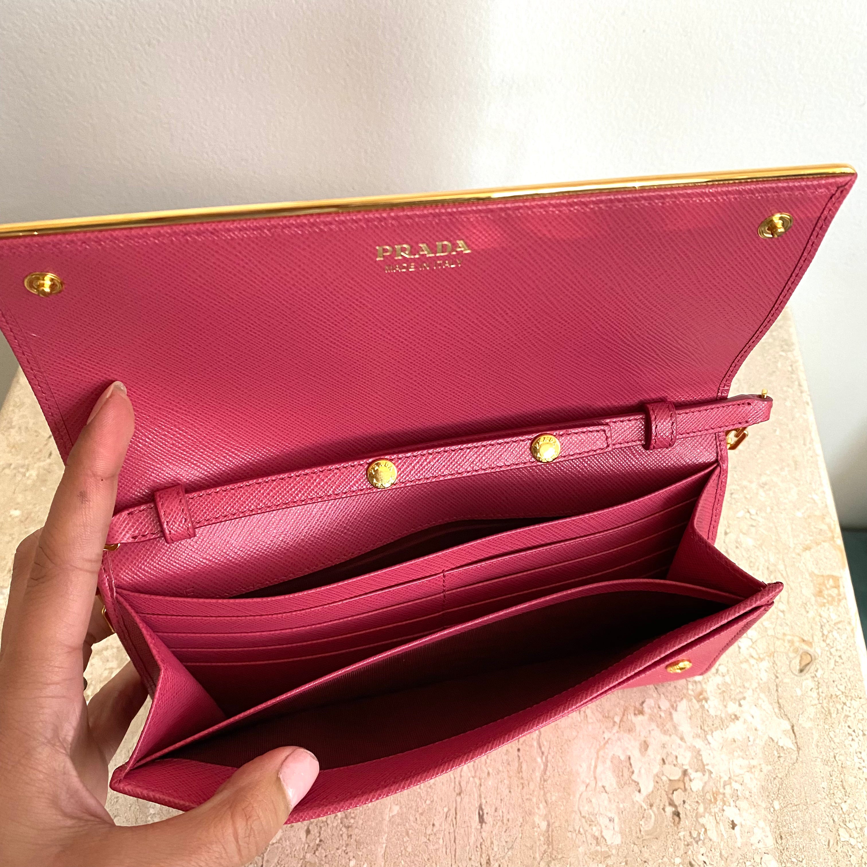 Authentic PRADA Pink Saffiano Wallet on Chain – Valamode