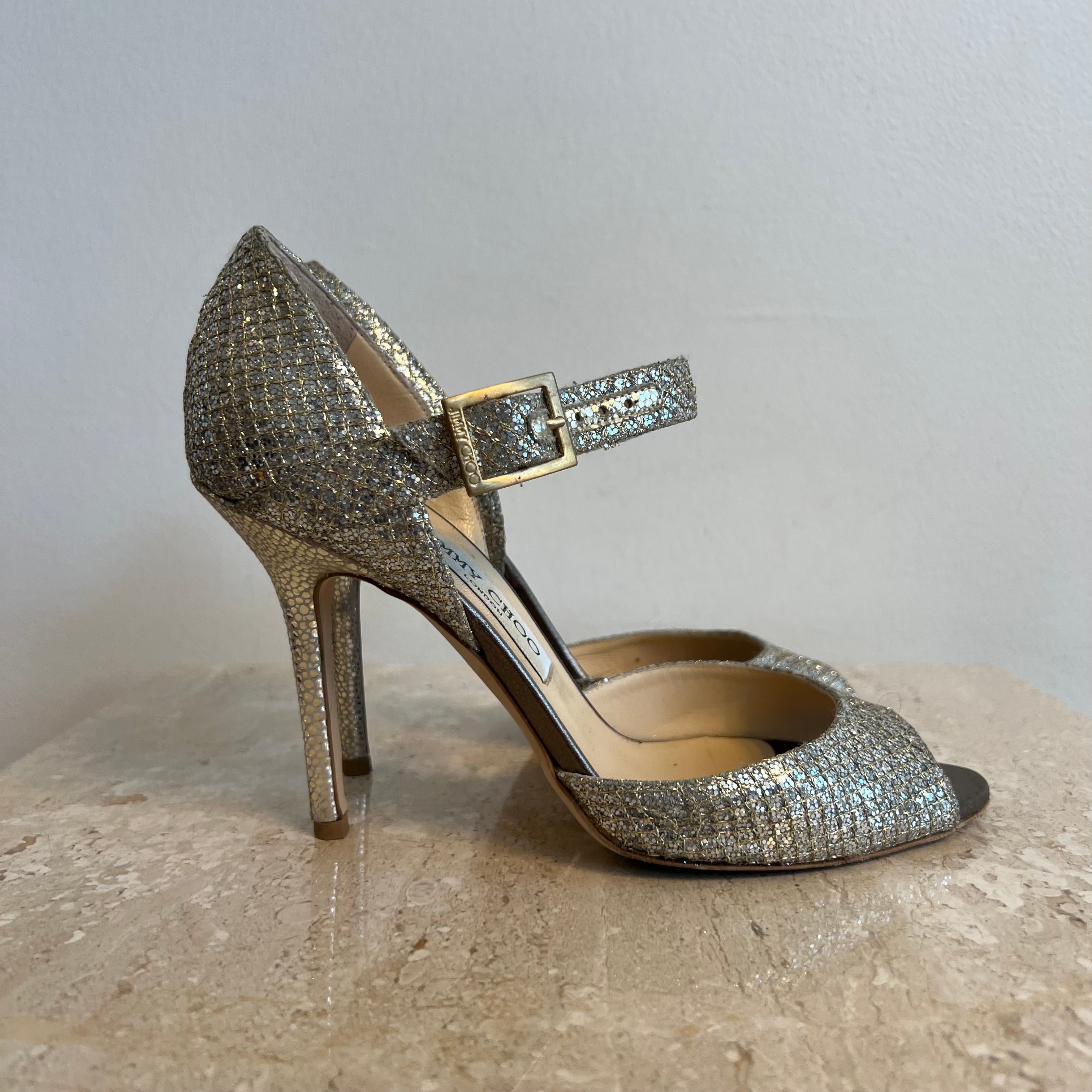 Authentic JIMMY CHOO Articolo Glitter Fabric Shoe - Size 37 – Valamode