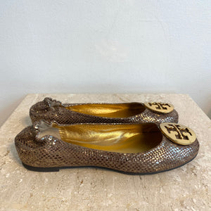 Authentic TORY BURCH Reva Plated Snake Print Ballerina Flats - Size 6 –  Valamode
