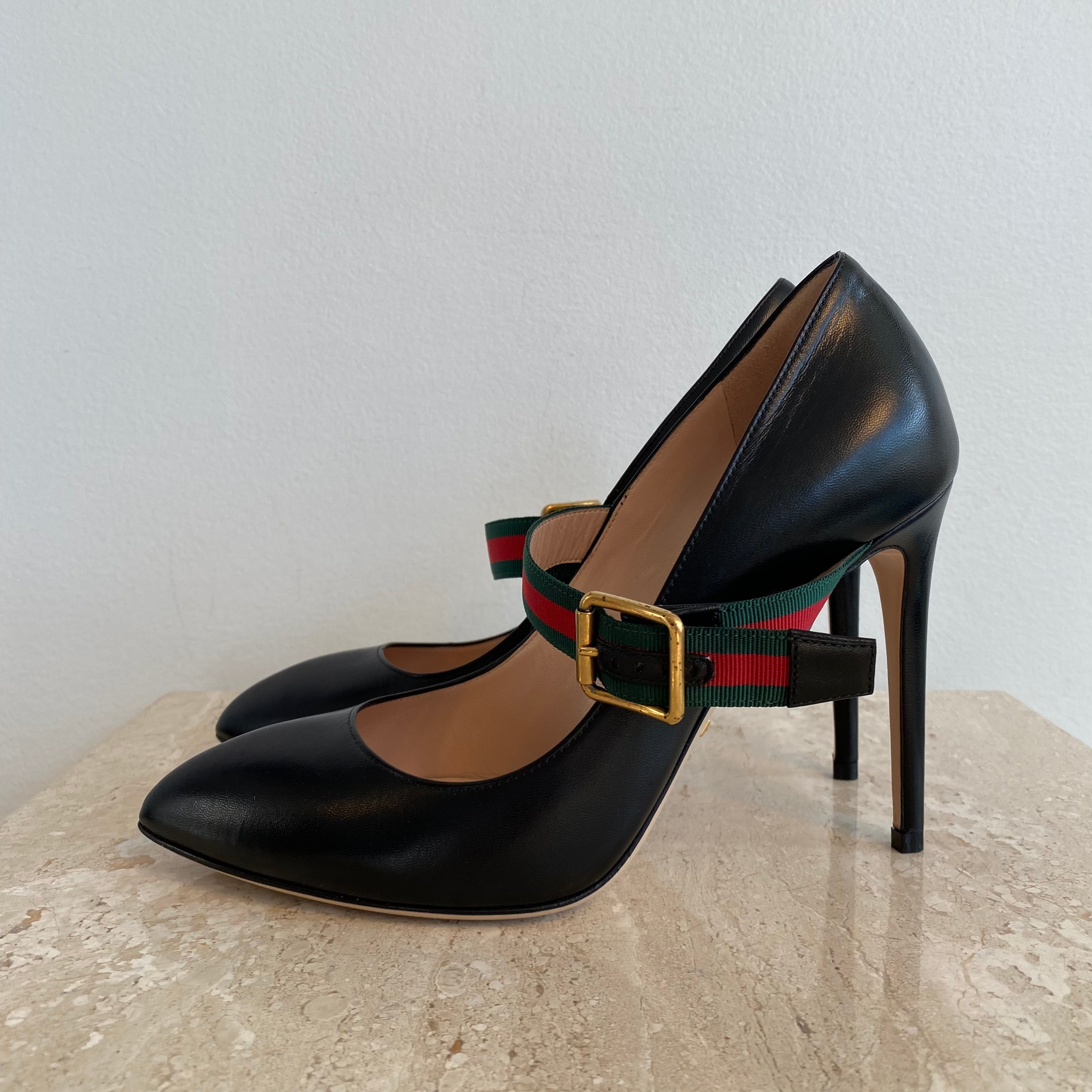 gucci sylvie suede web mary jane pumps black