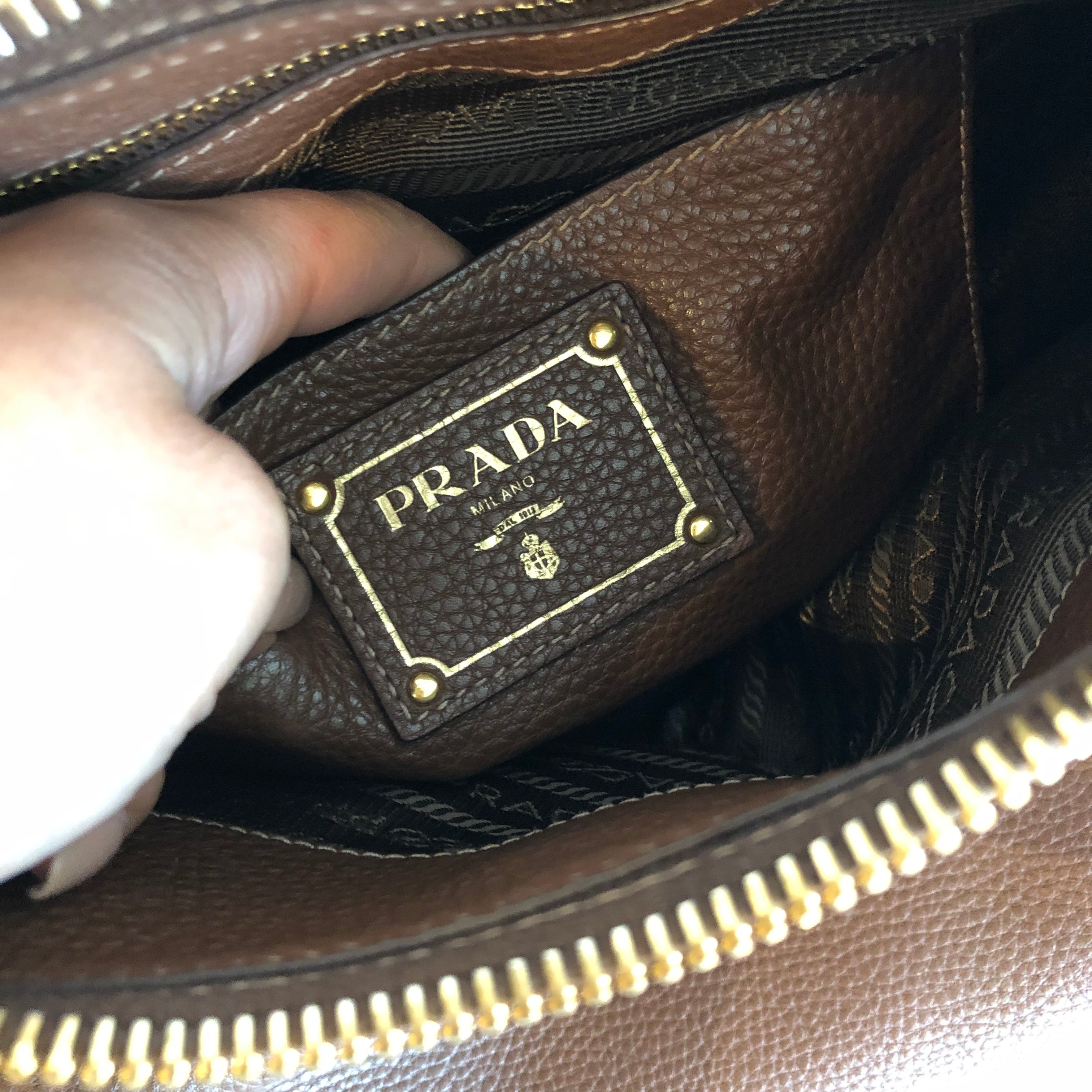 Authentic PRADA Brown Leather Handbag With Strap – Valamode