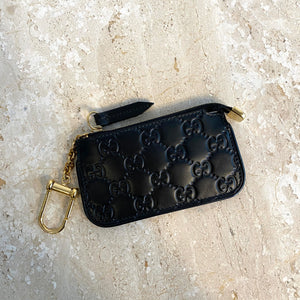 Authentic GUCCI GG Black Leather Embossed Keychain Pouch – Valamode