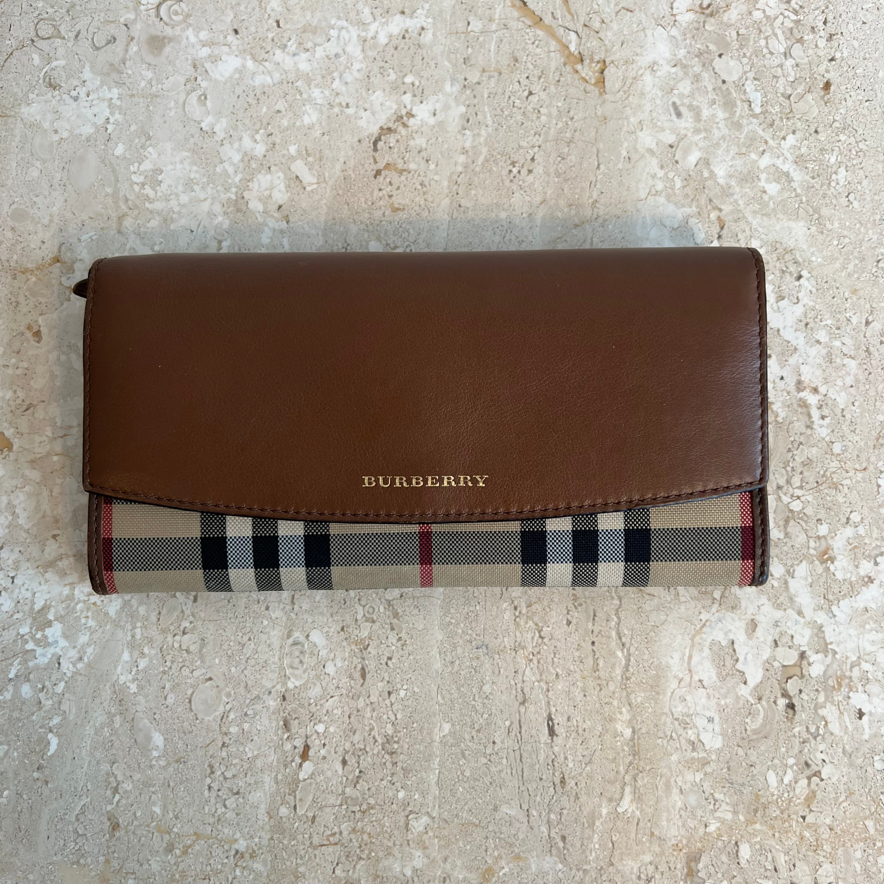 Authentic BURBERRY Nova Check Haymarket & Brown Leather Wallet – Valamode