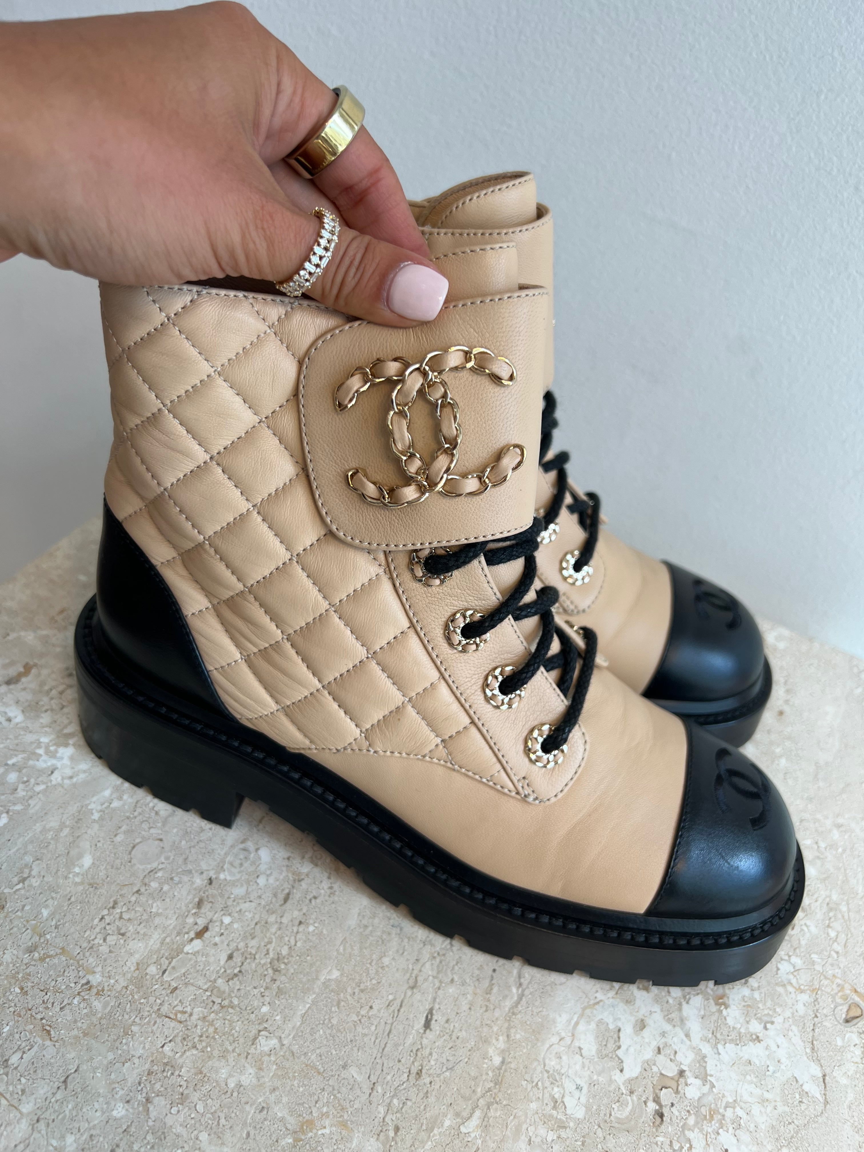 Authentic CHANEL Combat Boots Size  – Valamode