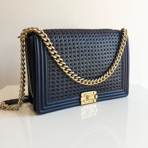 chanel woven boy bag