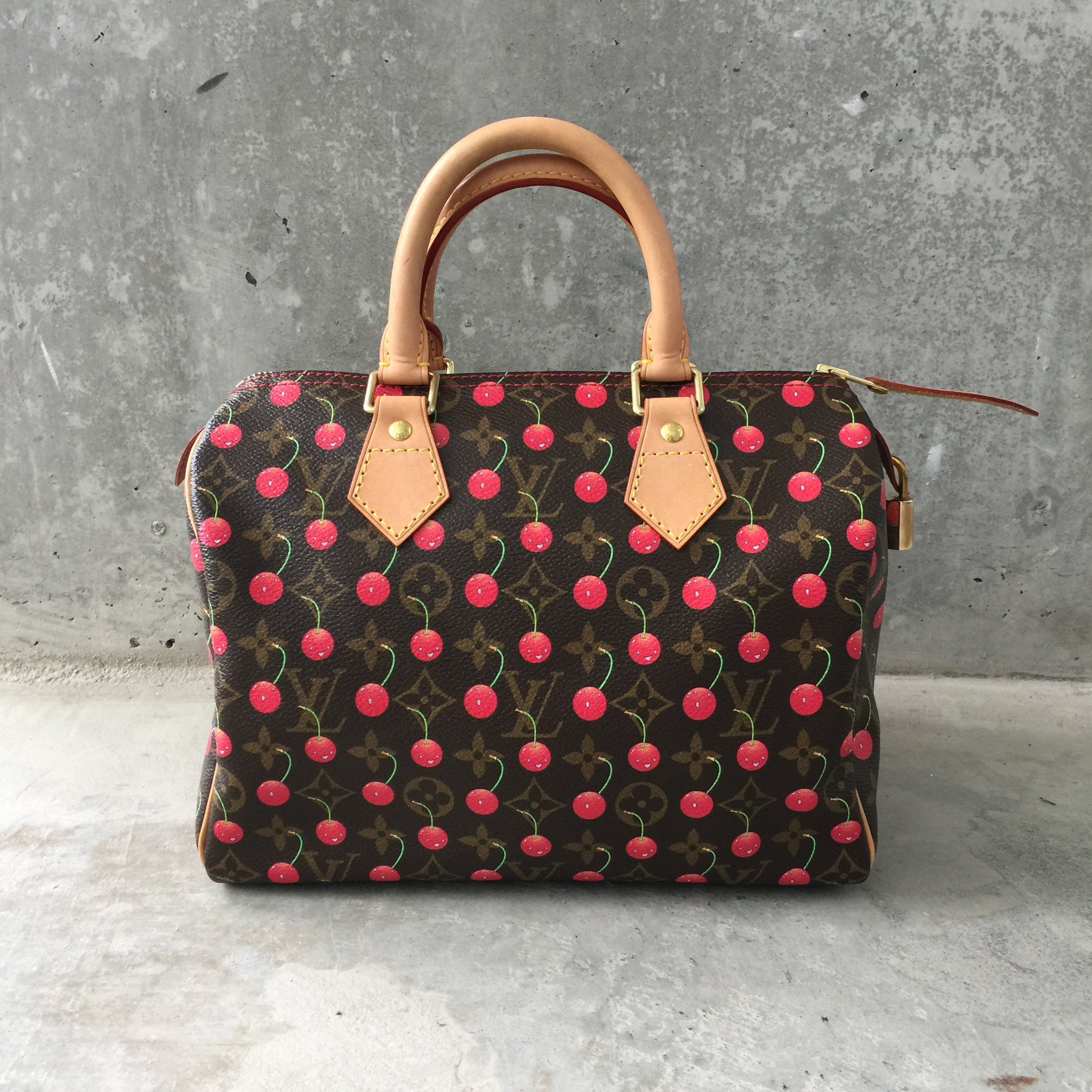 Louis Vuitton Speedy 25 handbag with cherries, by haruki Murakami